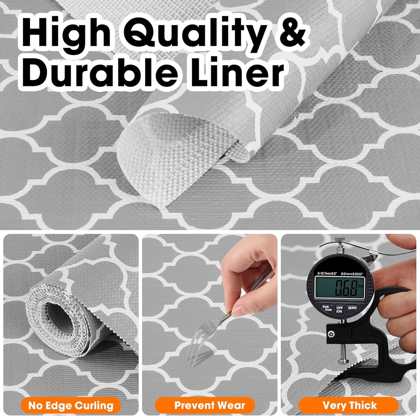 Shelf Liner for Kitchen Cabinets Non-Adhesive 12in X 10FT Cabinet Liners for Shelves Waterproof Thick Strong Grip Non Slip Drawer Liner Contact Paper for Cupboard Easy to Clean,Gray Lantern