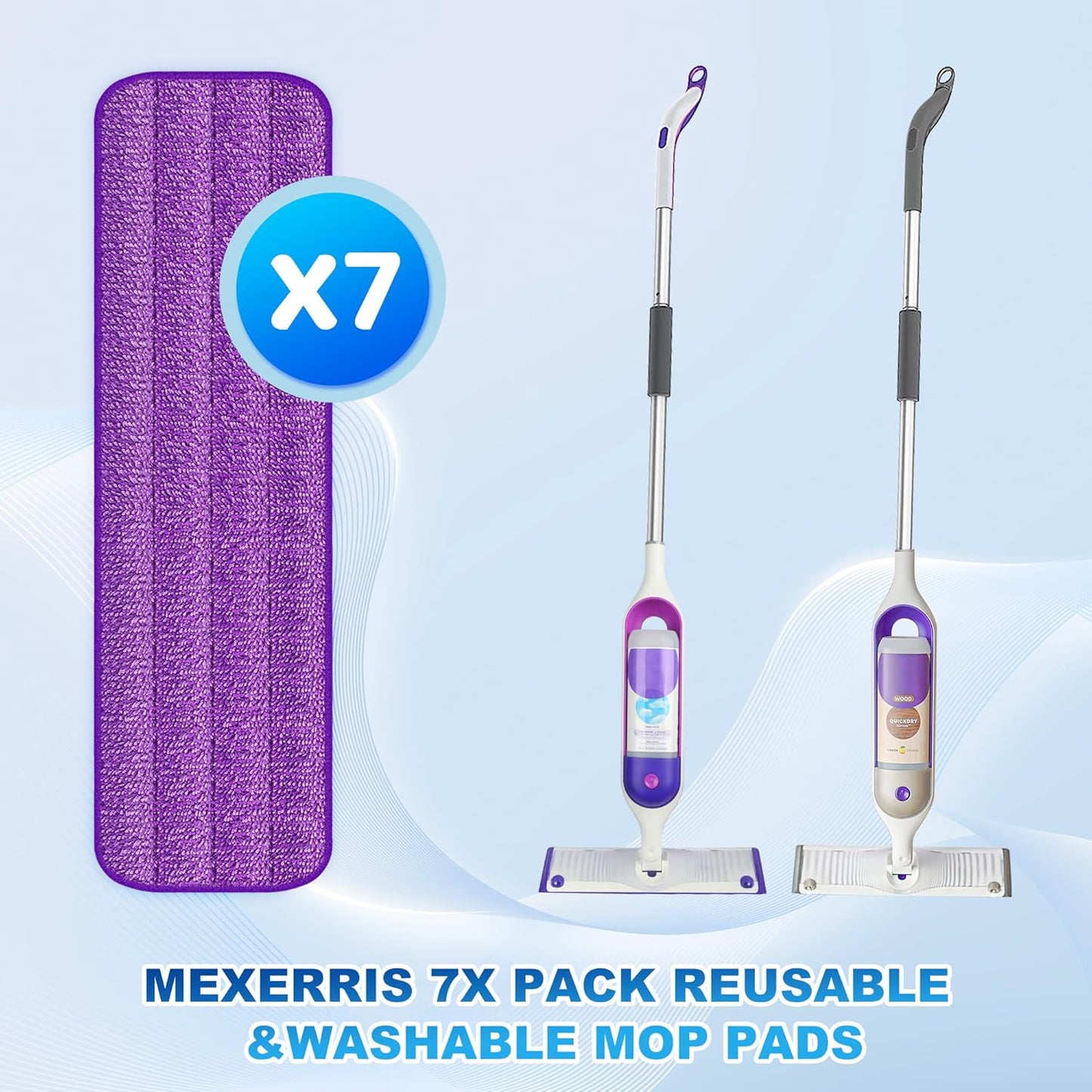 7 Count Reusable Mop Pads for Swiffer PowerMop -MEXERRIS Microfiber Wet Mops Refills PowerMop Pads Refills Machine Washable Hard Floor Mop Pads Replacement for 13''-15'' Spray Floor Mops