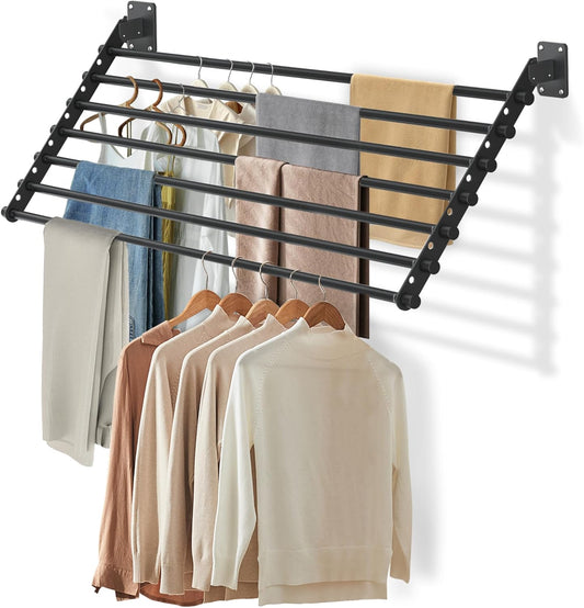 Wall Mounted Clothes Drying Rack 43 Inch – Foldable Laundry Drying Rack for Wall Mount, Space Saving Indoor Drying Rack for Clothes, Compact & Sturdy Design