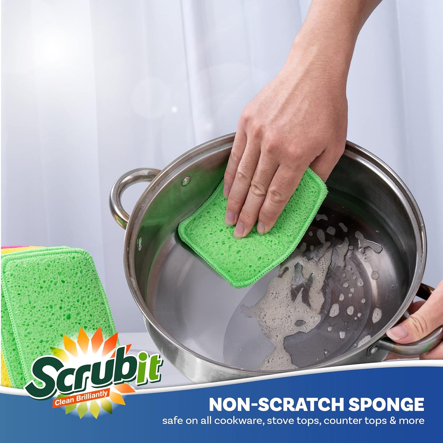 SCRUBIT - [12 Pack] Scrub and Wipe Cleaning Pads – Dual Sided Scouring Pad and Dish Sponge -Reusable Kitchen Sponge for Pots, Pans Utensils & Non-Stick Cookware - Assorted Color Dishwashing sponges
