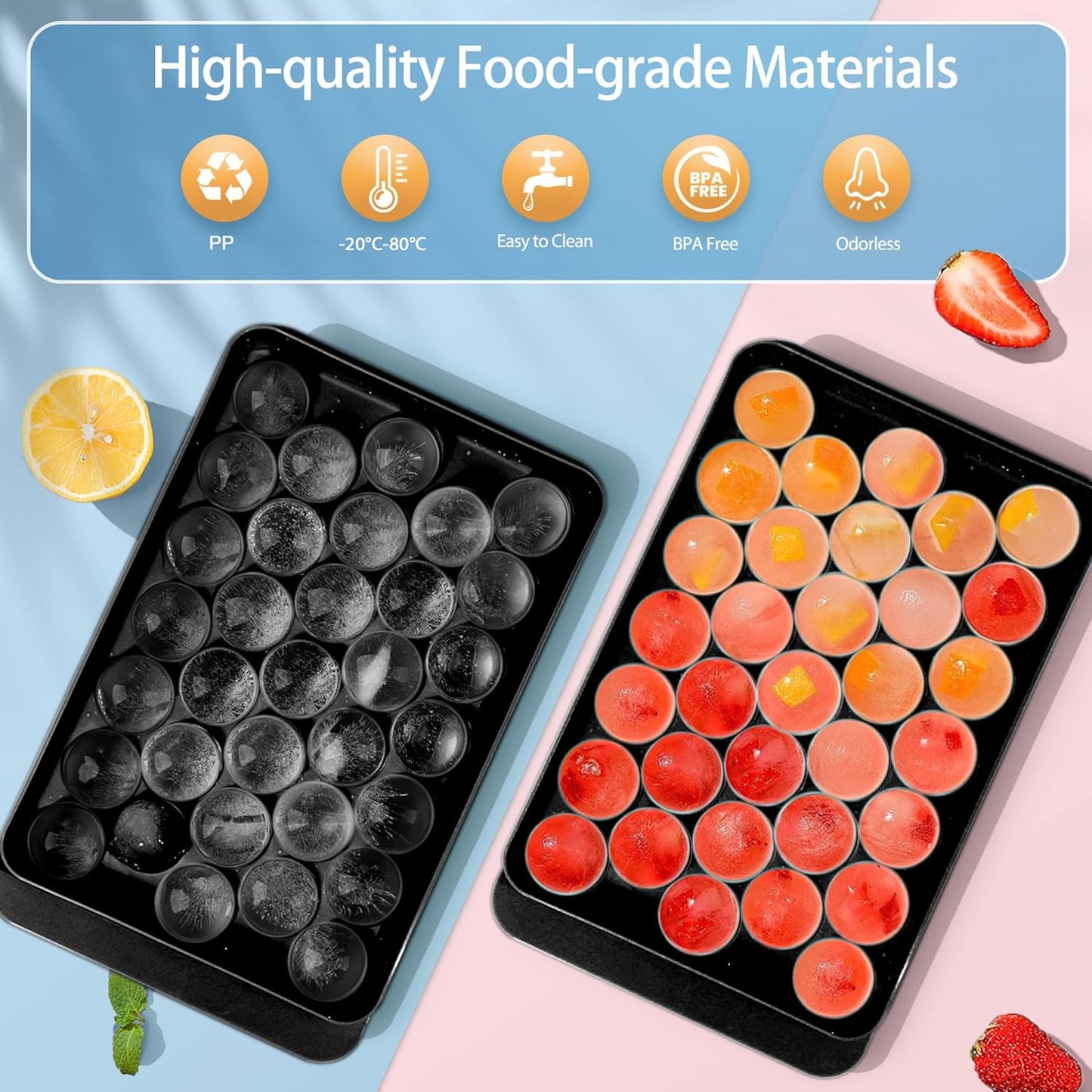 WIBIMEN Ice Cube Tray with Lid and Bin - Round Ice Trays for Freezer with Lid - Ice Cube Trays for Freezer with Ice Container (1"-2PACK Black)