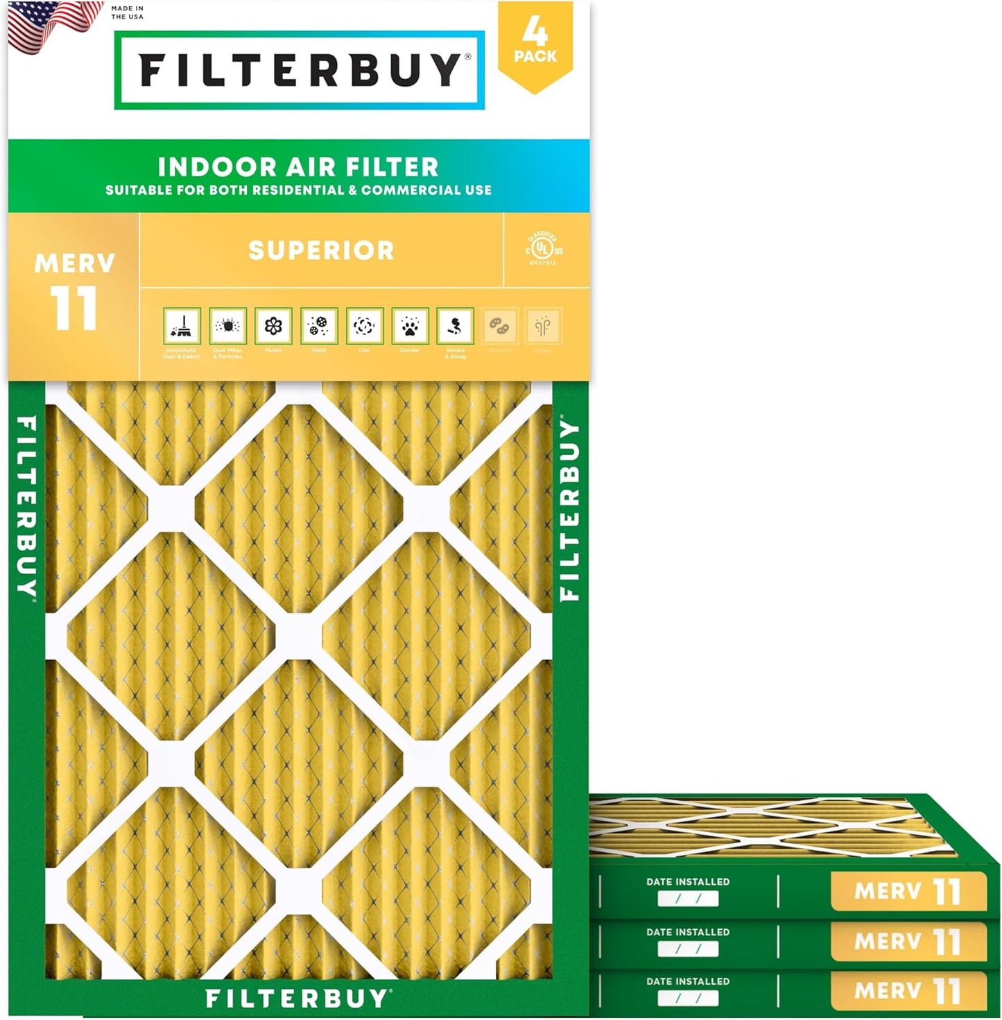 Filterbuy 14x36x1 Air Filter MERV 11 (MPR 1200) Allergen Defense Replacement (4-Pack), Electrostatic Pleated HVAC AC Furnace Filters, Made in USA (Actual Size: 13.50 x 35.50 x 0.75)