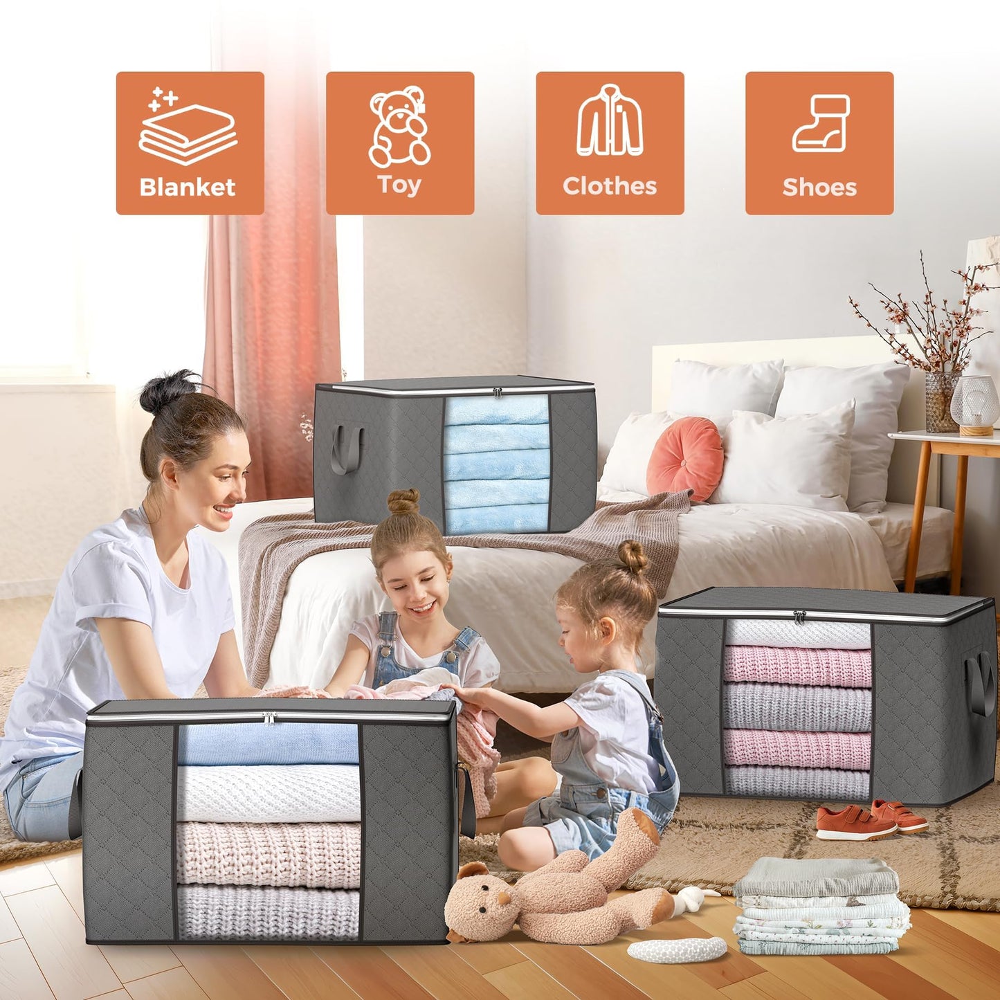 90L Large Storage Bags, 6 Pack Clothes Storage Bins Closet Organizers