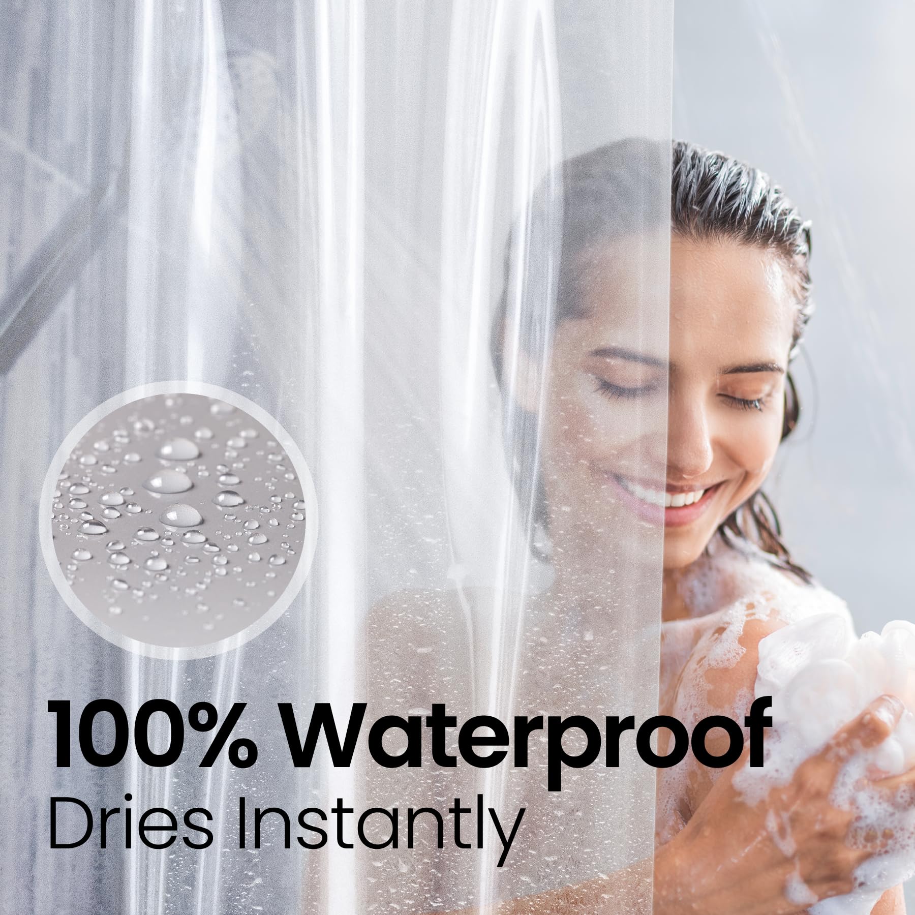 LiBa Shower Curtain PEVA 8G, 72x72 Inch Waterproof Clear