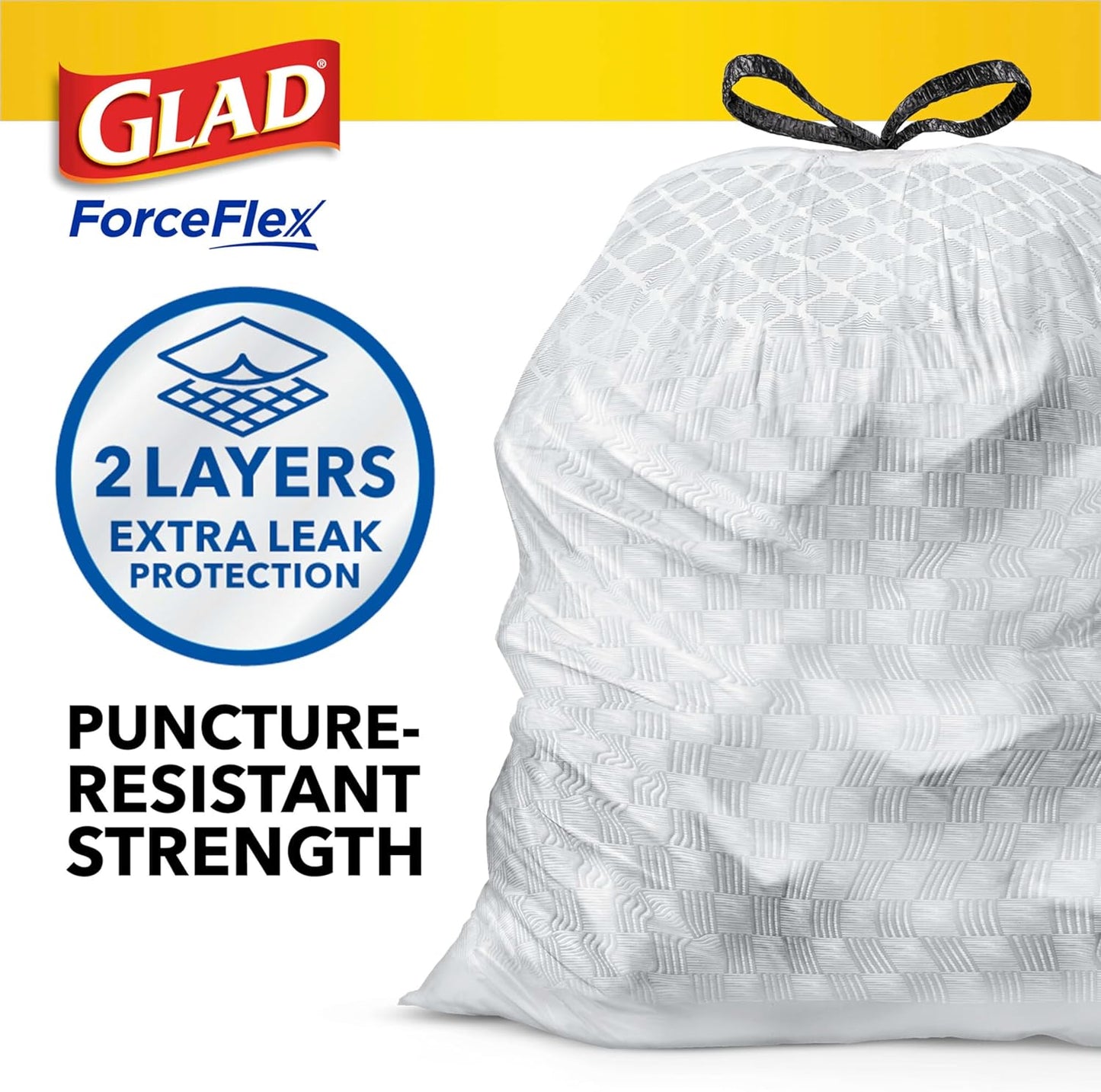 Glad Trash Bags, ForceFlex Tall Kitchen Drawstring Garbage Bags, 13 Gal, Fragrance Free, 80 Ct, Package May Vary| (Pack of 3)