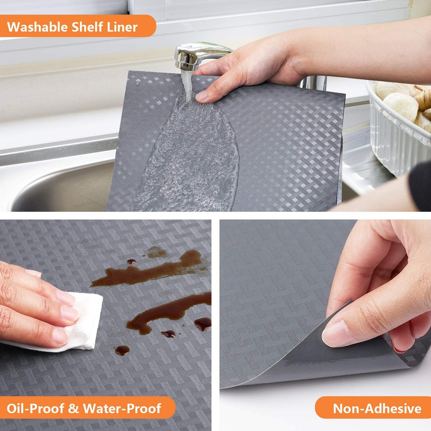 Shelf Liners for Kitchen Cabinets, Waterproof and Oil-Proof Kitchen Cupboard Liner, Refrigerator Liners and Plastic Drawer Mats EVA Non Adhesive Shelves, Fridge - Gray 11.8 x 118 Inches