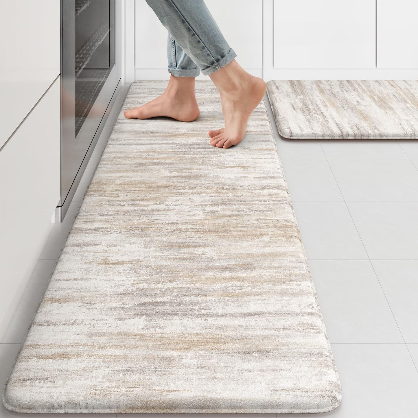KIMODE Anti Fatigue Kitchen Mats for Floor 2 Piece, Abstract Kitchen Rugs