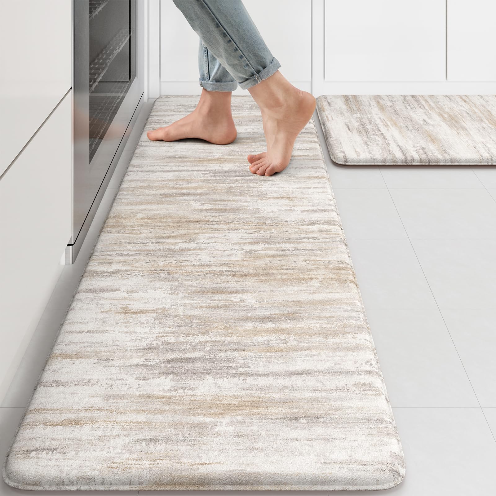 KIMODE Anti Fatigue Kitchen Mats for Floor 2 Piece, Abstract Kitchen Rugs