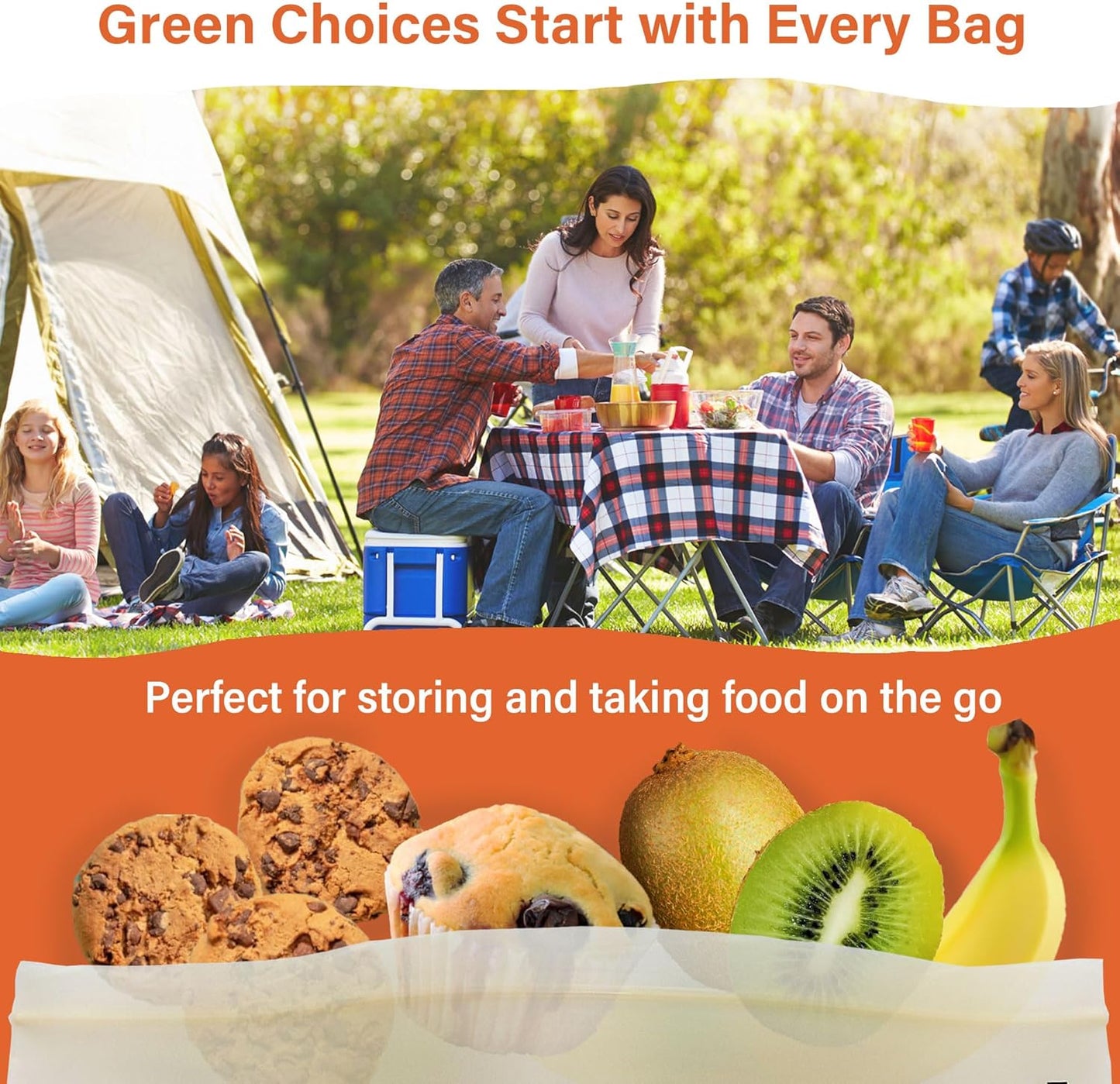 Compostable Food Storage Bags, Resealable Sandwich Bags, 100 Count, 6.7 x 6.8 inches, Extra Thick and Reusable, Eco-Friendly, Certified US BPI ASTM D6400 Europe OK Compost