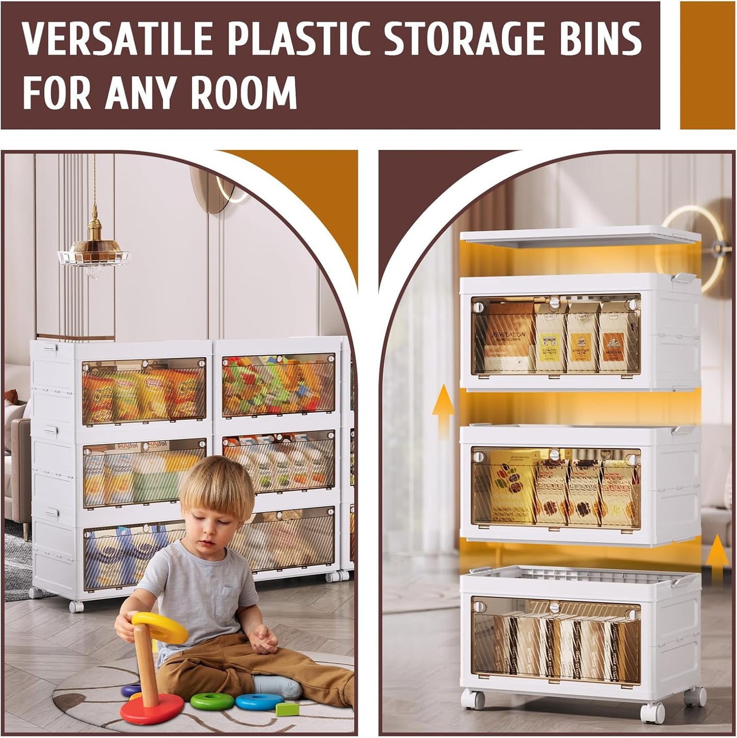 QudraKast 3-Tier Stackable Plastic Storage Bins - 67QT Stackable Storage Bins - Closet Organization Suitable for Bedroom, Organization and Boxes for Study, Toy Room, Office