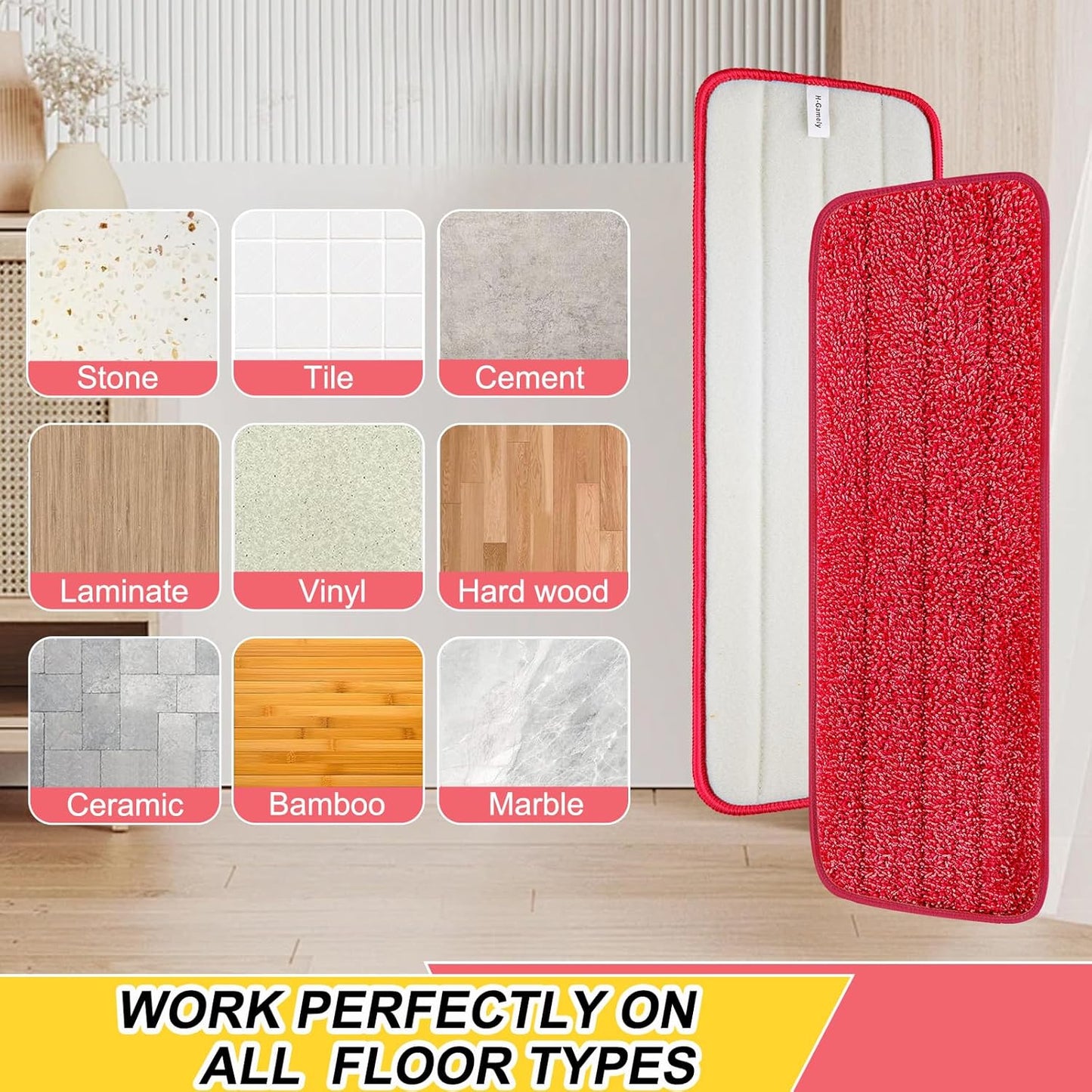 8 Pack 16.5 inch Reusable Mop Pads Microfiber Spray Mop Replacement Heads for Wet/Dry Mops Compatible with Bona Floor Care System