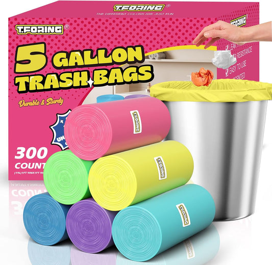 300 Count 5 Gallon Trash Bags - 18 Liter Colored Small Garbage Bags Unscented Wastebasket Liners 0.94 Mil Thick & Leakproof for Home Office Bedroom Bathroom