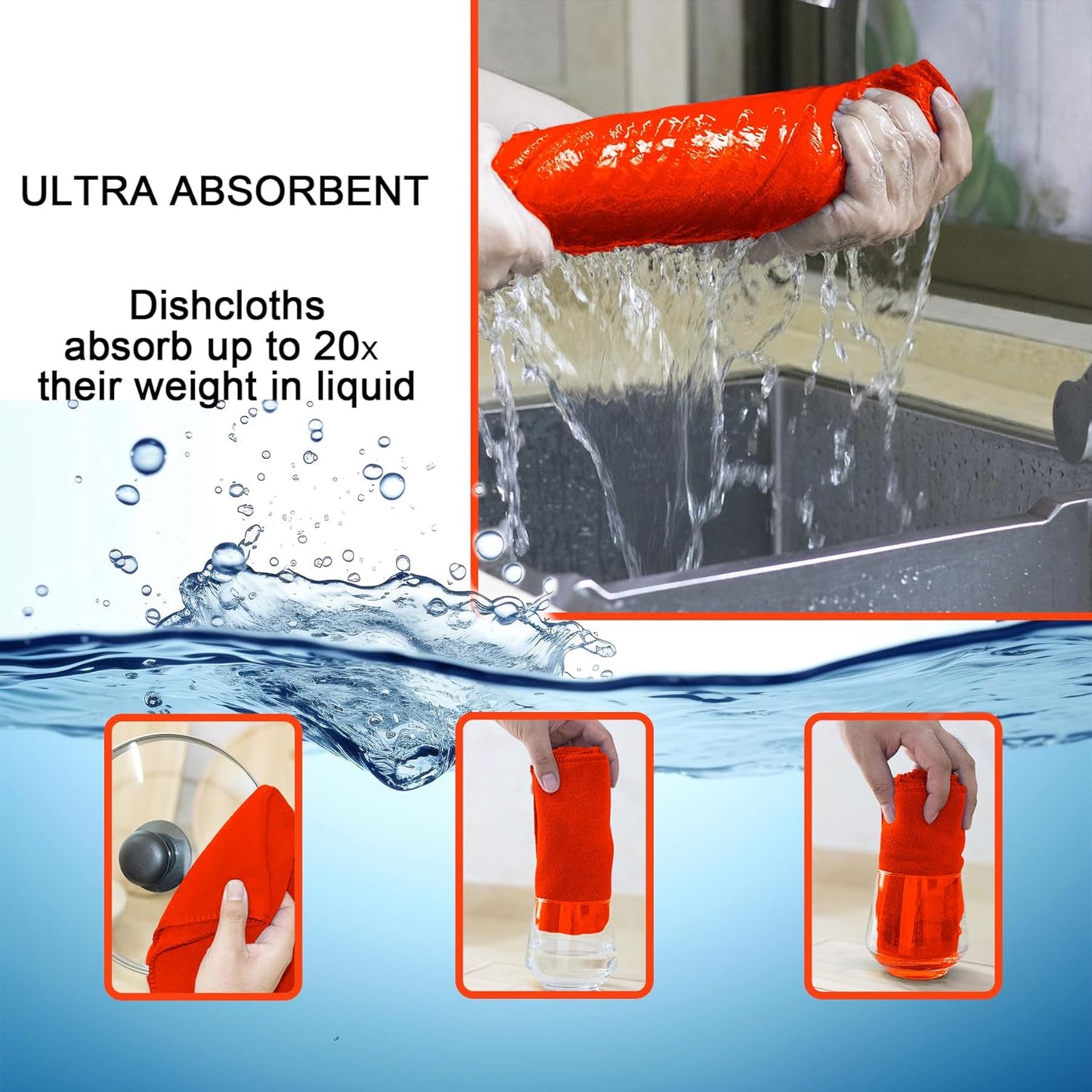 kimteny 13x28 Inches Kitchen Cloth Dish Towels, 400 GSM Premium Dishcloths, Super Absorbent Coral Velvet Microfiber Cleaning Cloths, Fast Drying Rags for Washing Dishes (8 Pack, Red)