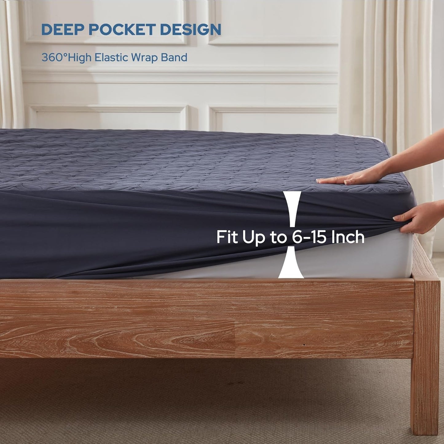 BEDLORE Waterproof Mattress Protector, Full Size Mattress Pad with Deep Pocket 6"-15" Depth, Soft Dirt-Proof Double Bed Mattress Cover for Bedroom, College Dorm, Hotel (Navy Blue)