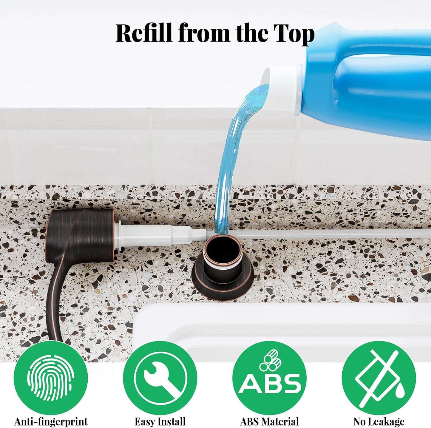 SAMODRA Kitchen Sink Soap Dispenser Oil Rubbed Bronze Built-in Soap Dispenser,ABS Dispenser Pump Head with 11 oz PET Bottle, Refill from Top