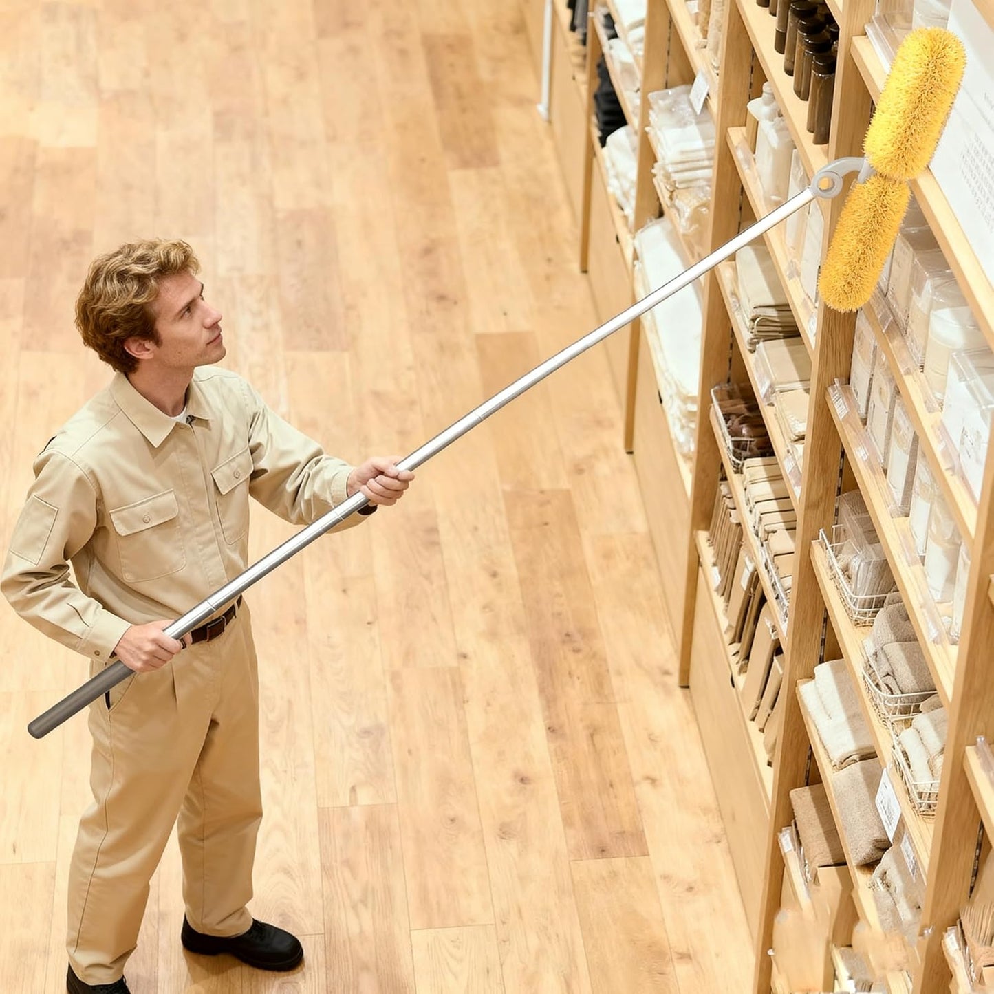 Long Handle Duster with 2 Replacement Heads, Washable Cleaning Duster Kit with Laundry Mesh Bag, Cobweb Duster, Extendable Dusting Tool for Home and Office