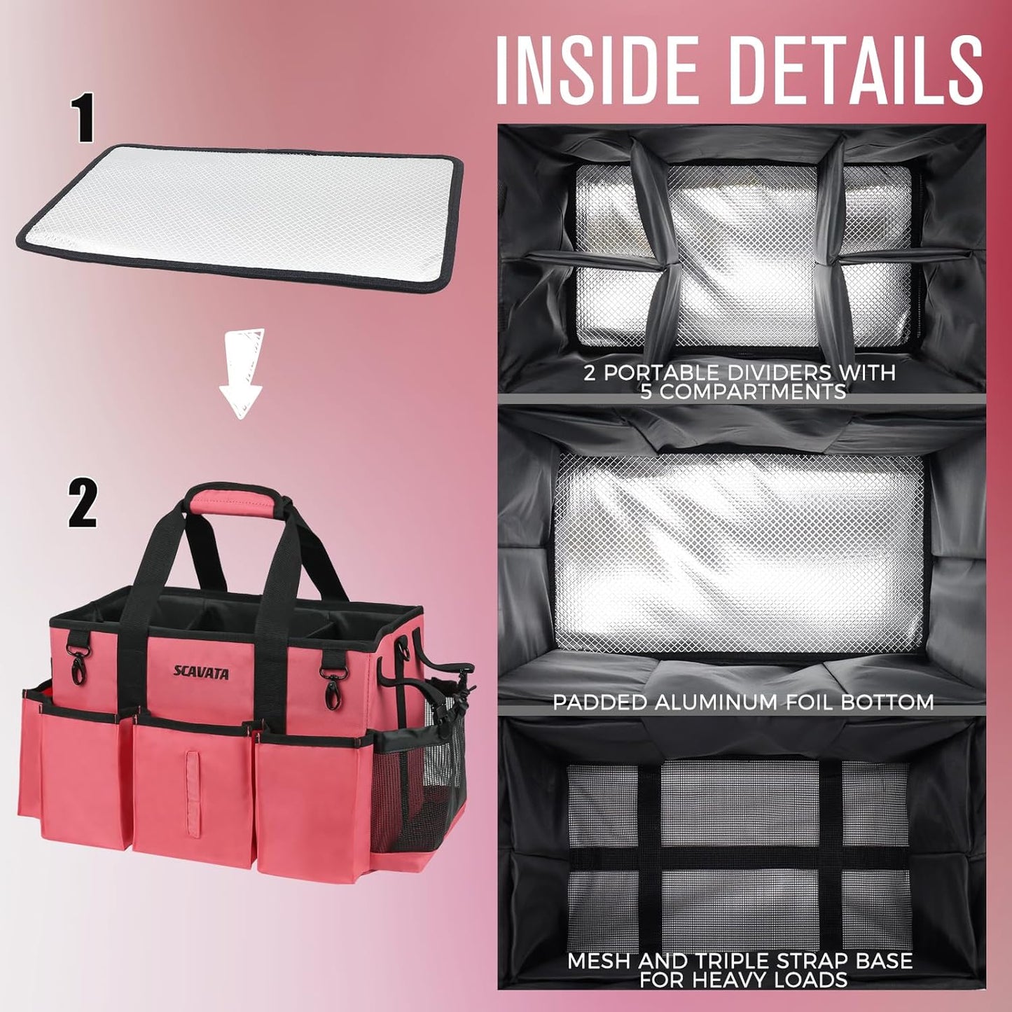 Wearable Cleaning Caddy Bag, Cleaning Caddy Supplies Organizer with Handle & Shoulder Straps for Housekeepers, Under Sink & Car Cleaning Tool Organizers with 4 Foldable Divider (RoseRed)