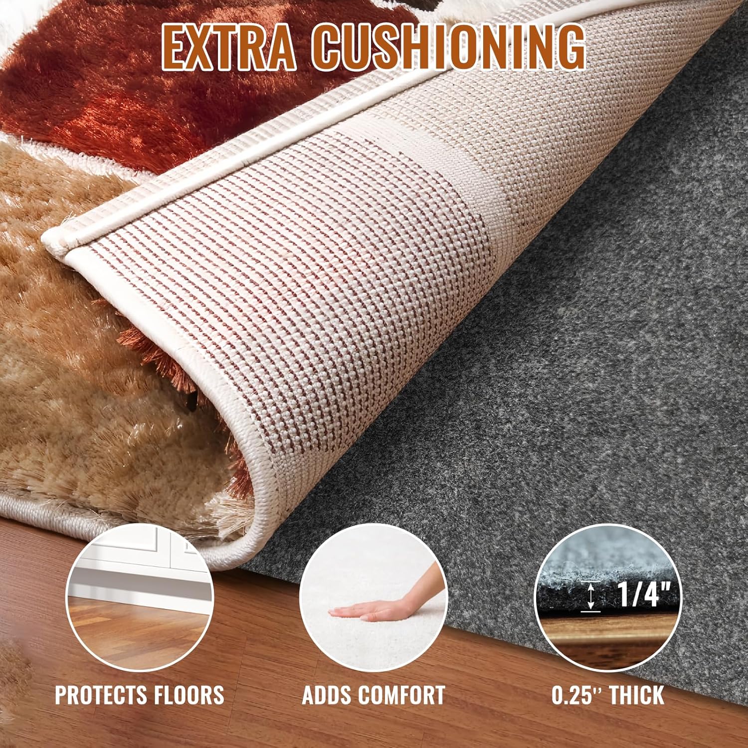 Felt Rug Pad, 8 x 10 Ft Rubber Non-Slip Rug Pad Gripper, Keep Rugs Secure and in Place, Extra