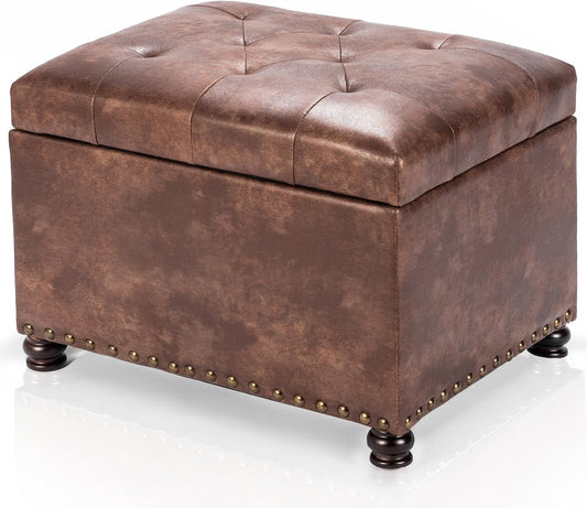 Joveco Leather Storage Ottoman, 24" Rectangle Tufted Square Upholstered Bench, Foot Rest Stool with