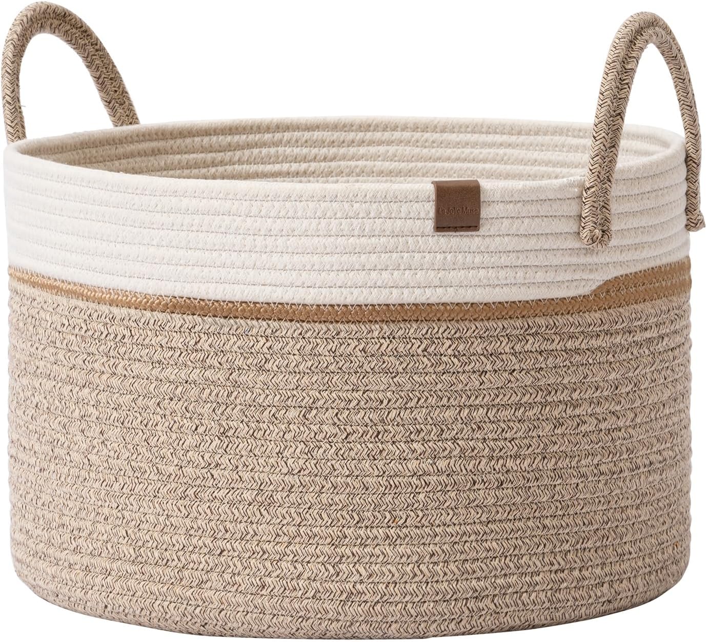 LA JOLIE MUSE Woven Basket Rope Storage Baskets - Tall Cotton Basket, Laundry Basket for Blanket, Kids Toy, Nursery Clothes Hamper Basket-S