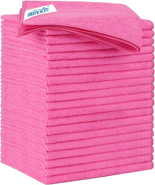 HOMEXCEL Microfiber Cleaning Cloth 20 Pack 11.5 x 11.5 Inch Microfiber Towels for Cars Ultra Absorbent Cleaning Rags Lint Free Cleaning Towels for Household Kitchen, Window Car Pink