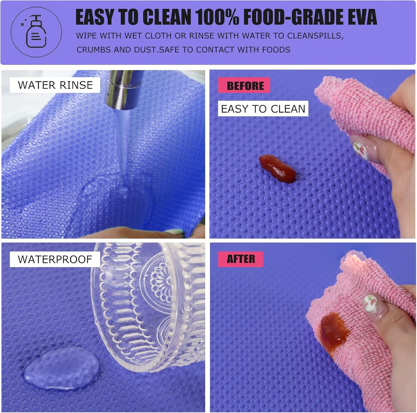 8Pcs Refrigerator Liners, Washable Fridge Liner Mats Covers Pads for Glass Shelf Cupboard Cabinet Drawer Home Kitchen Accessories Organization (Purple)