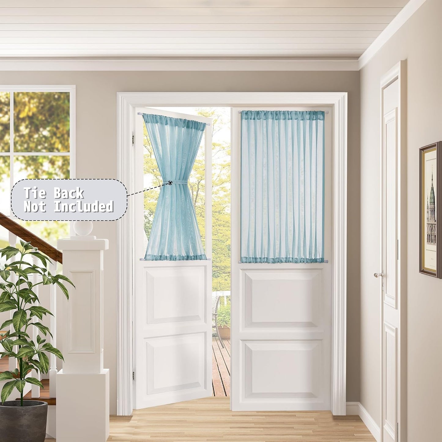 Tollpiz Small Sheer Door Curtain Closet Linen Textured Curtain Sheers Doorway Light Filtering Voile French Door Rod Pocket Curtains Patio Door, 25 x 40 inches Long, Dusty Blue, Set of 1 Panel