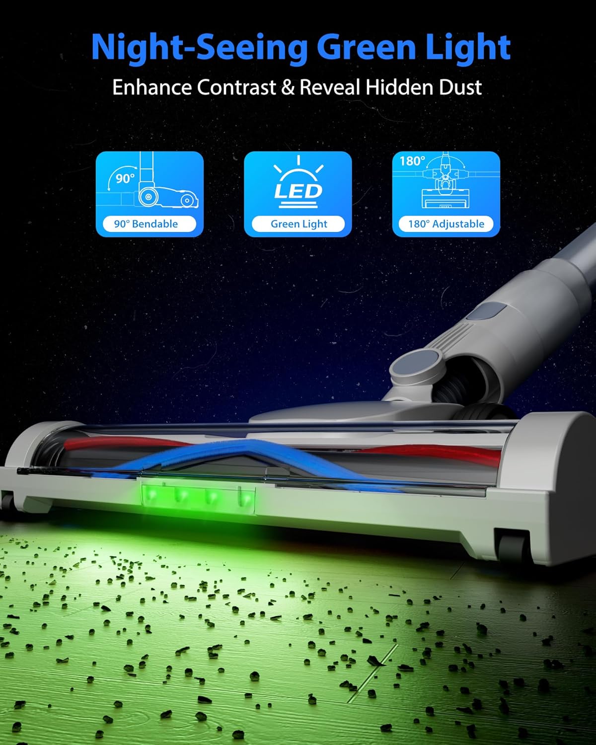 Cordless Vacuum Cleaner, 45KPA Stick Vacuum Cleaners for Home, 6-in-1 Rechargeable Lightweight Vacuum, Up to 35Mins Runtime, with Powerful Suction for Carpets, Pet Hair, Hardwood Floors