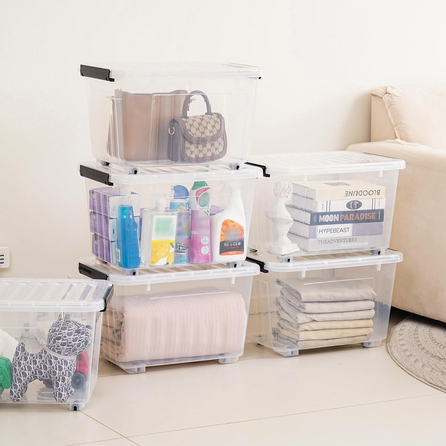 Citylife 54 QT Clear Plastic Storage Bins with Lids Stackable and Nestable Storage Boxes with Lids Large Plastic Storage Containers for Garage, Closet, Kitchen, 2 Packs