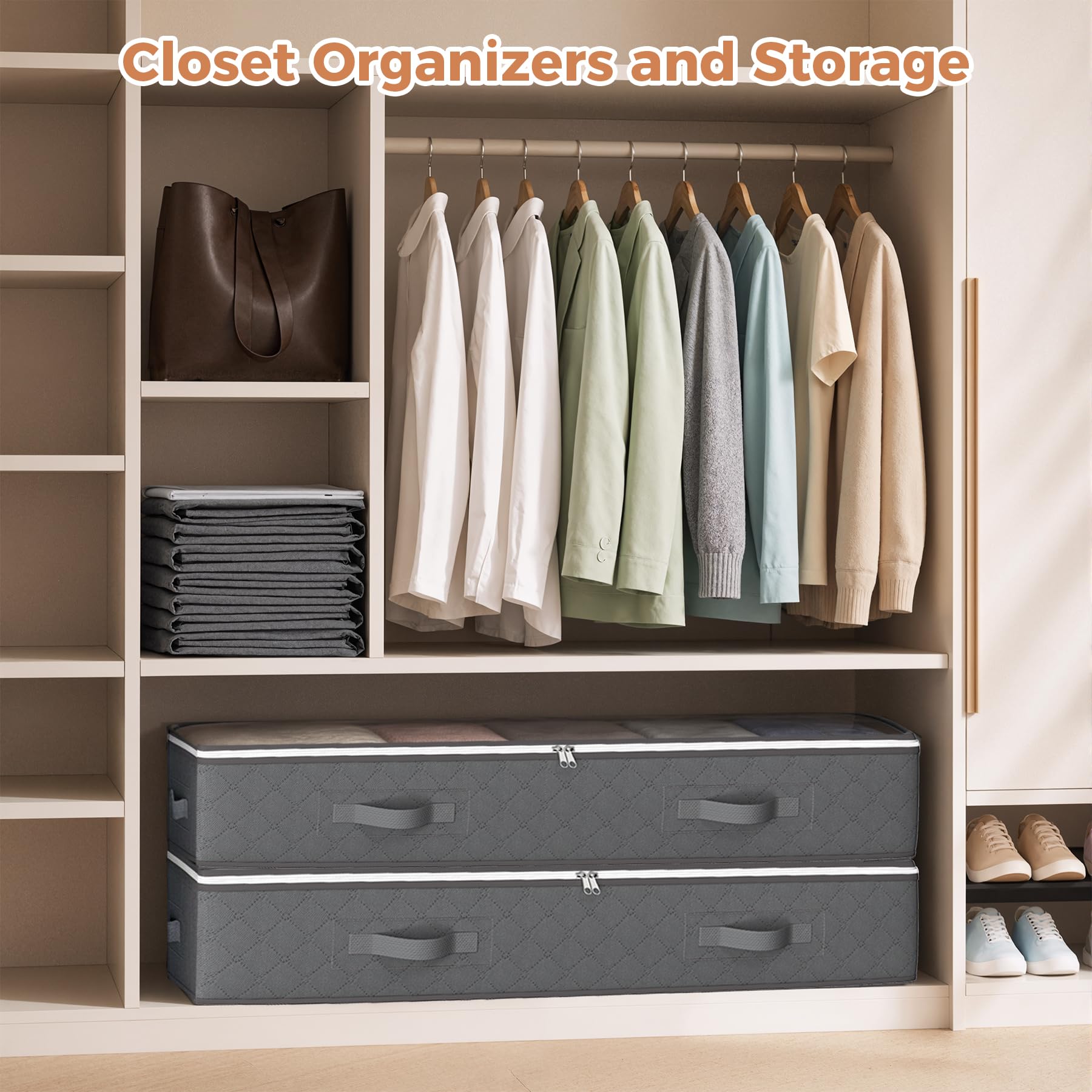 Budding Joy 95L Under Bed Storage Containers, 4 Pack Closet Organizers Grey
