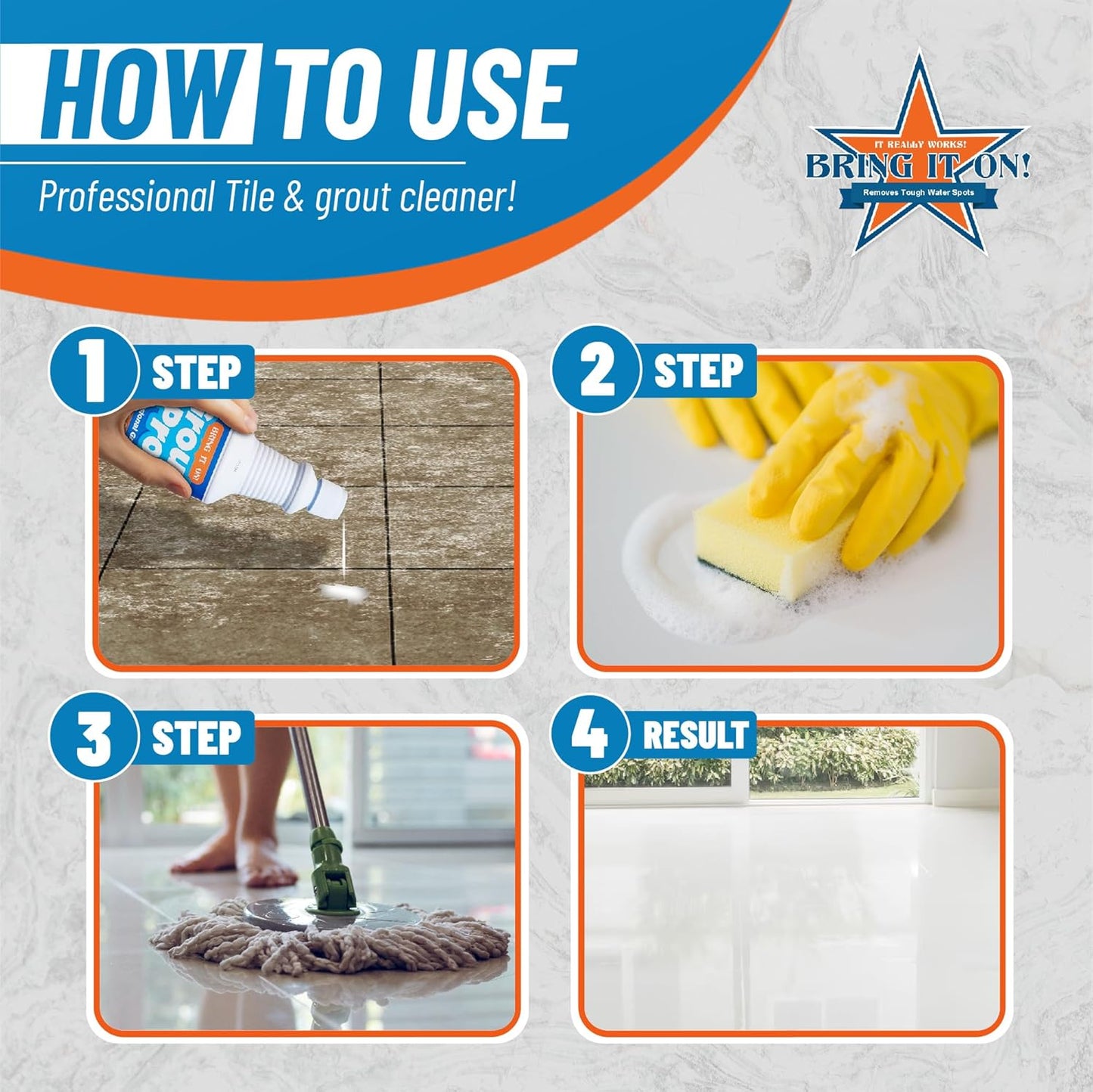 Bring It On Grout Cleaner with Grout Cleaning Brush – 32Fl Oz Grout Cleaner for Shower Tile Includes 9-inch Heavy-Duty Grout and Tile Floor Cleaner Brush – Effectively Removes Mineral Deposits