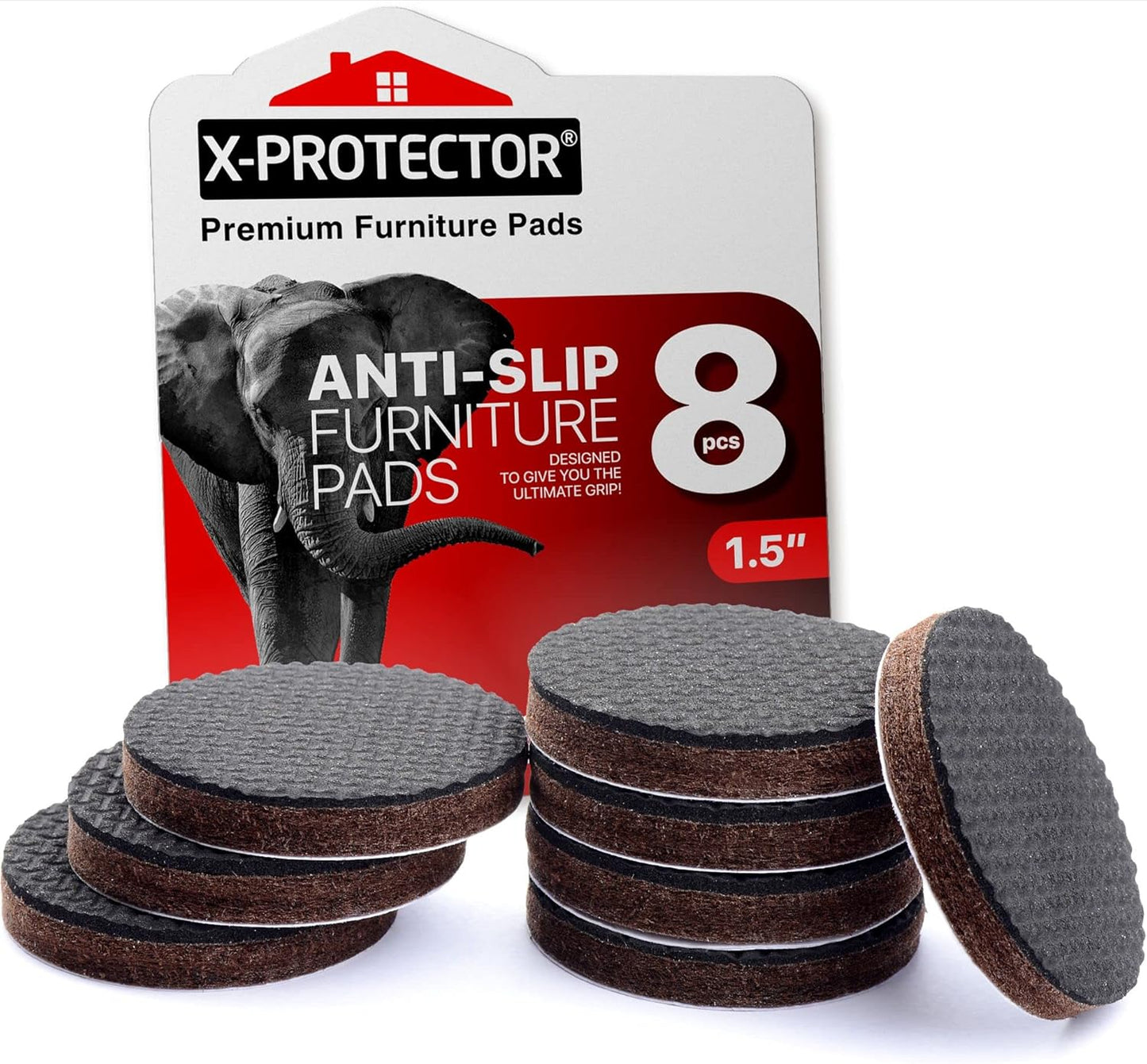 Non Slip Furniture Pads X-Protector - 8 PCS 1 1/2” - Premium Furniture Grippers - Self-Adhesive Rubber Feet for Furniture - Keep Furniture in Place!