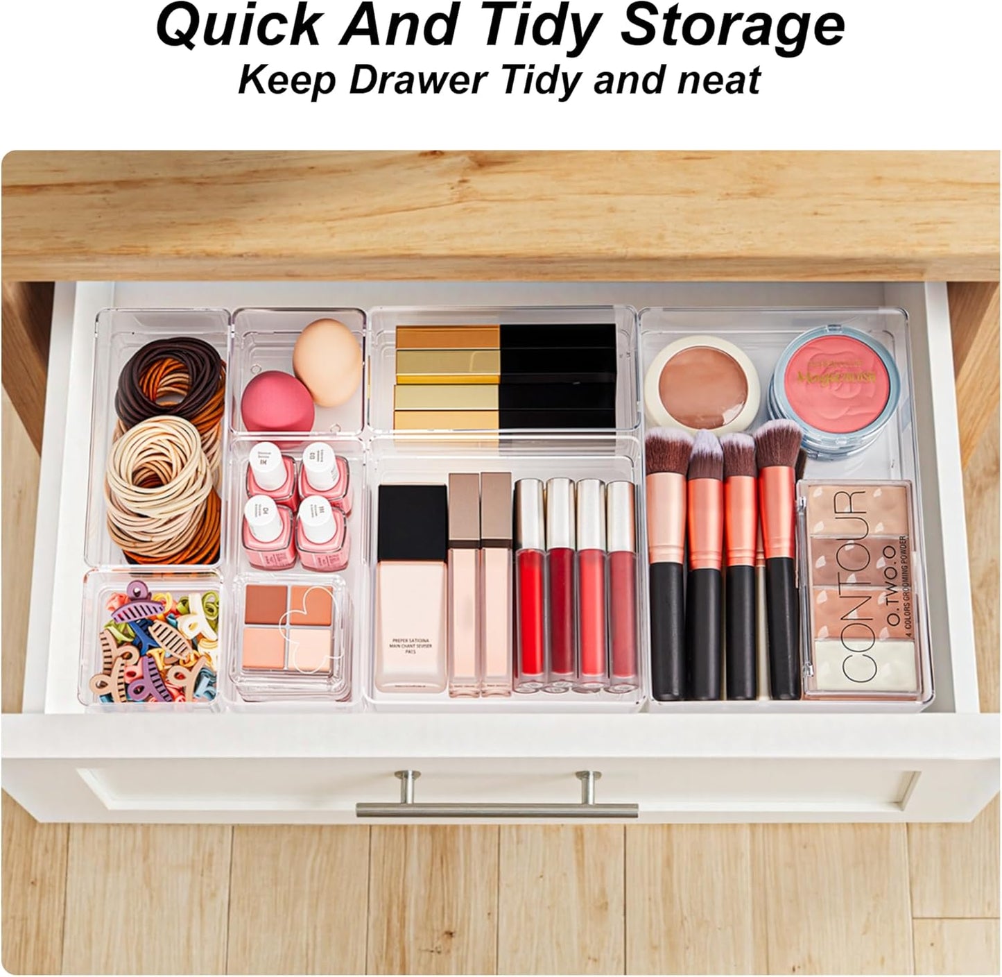 SMARTAKE 7-Piece Drawer Organizer with Non-Slip Silicone Pads, 4-Size Desk Drawer Organizer Trays Storage Tray for Makeup, Jewelries, Utensils in Bedroom Dresser, Office and Kitchen (Clear)