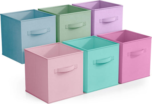 Sorbus Fabric Storage Cubes - 6 Foldable Storage Bins for Organizing Pantry, Cubbies, Toy Box - Clothes Storage & Closet Organizer - 11 Inch Collapsible Cube Baskets for Shelves with Handle