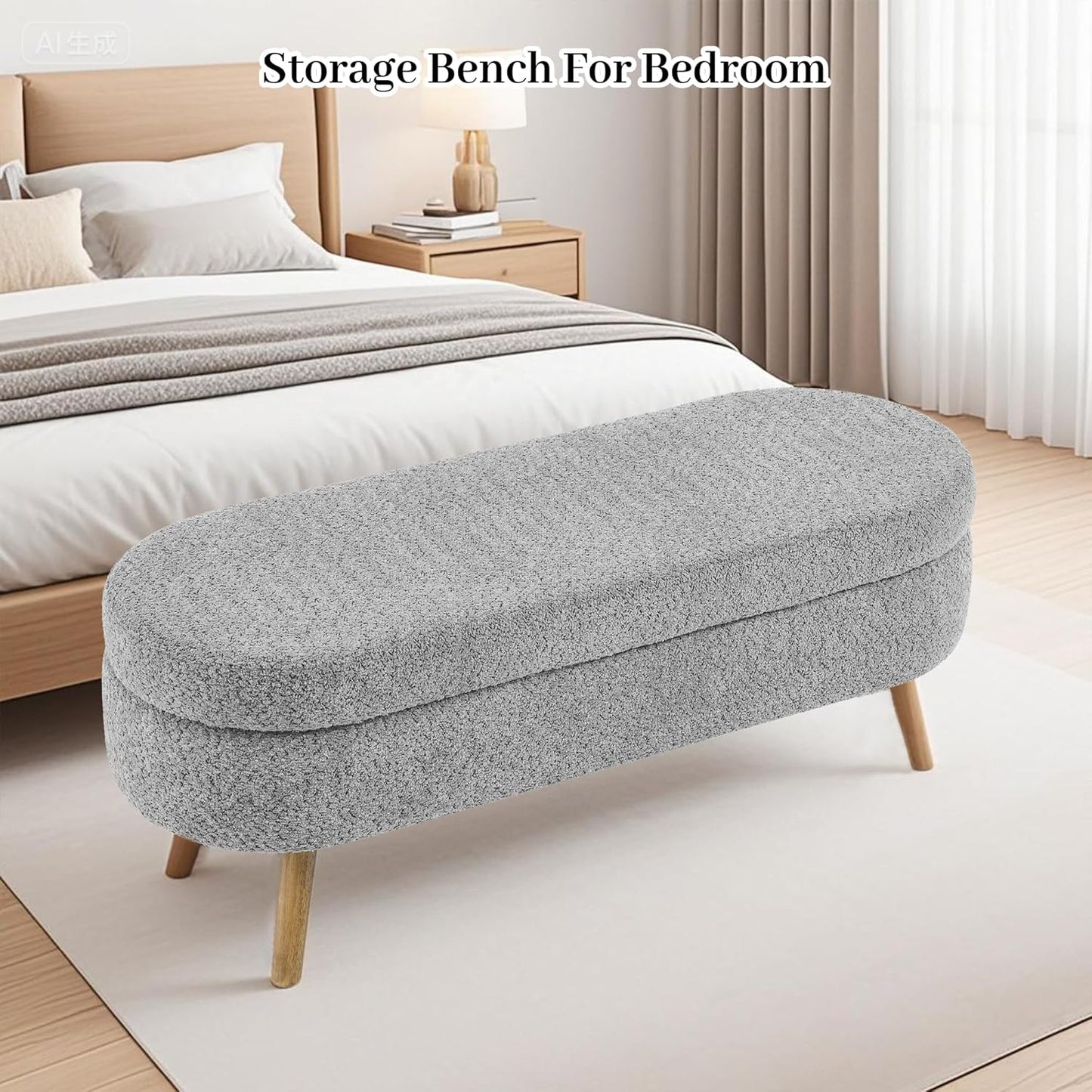 Storage Bench, 43" Storage Ottoman Bench, Shoe Storages Benches for Bedroom, Upholstered Entryway Benches with Seating, Rubber Wood Legs for Bedroom, Living Room, Entryway, Bed Side, Dark Gray