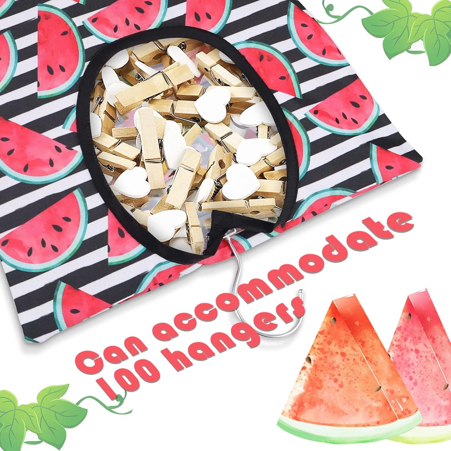 2 Pcs Watermelon Clothespin Bag with Hanging Hook 15 X 11 Inch Watermelon Laundry Canvas Clothes Pin Holder Waterproof Clothespin Bag Clothespin Storage Organizer with A Large Opening (Watermelon)