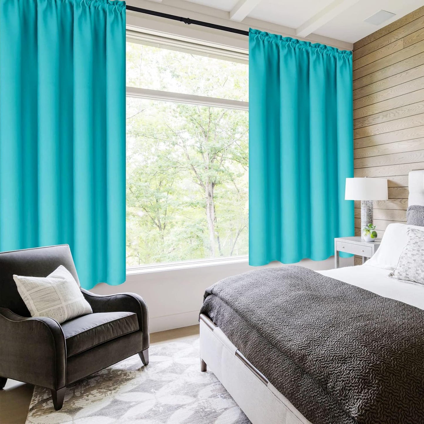DWCN Blackout Curtains Thermal Insulated Energy Saving Bedroom and Kitchen Curtains Window Treatments, W 38 x L 45 Inch, Set of 2 Turquoise Rod Pocket Drapes