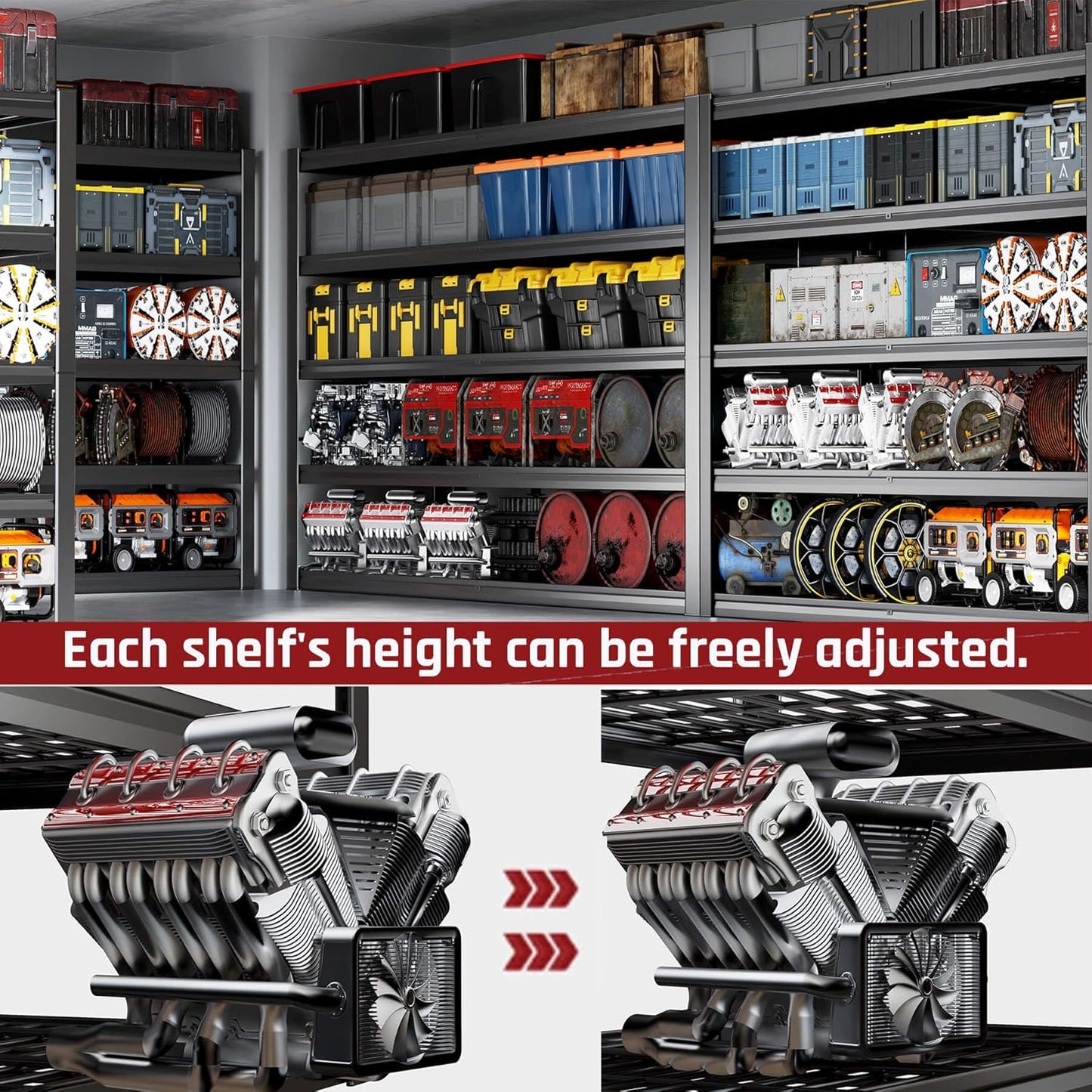 65" W Garage Shelving Heavy Duty, 5 Tier Garage Shelves, 30" D Adjustable Storage Shelving Unit, Commercial Metal Shelf for Warehouse, Pantry, School, Shop, 68" Wx30 Dx79 H, 2 Pack