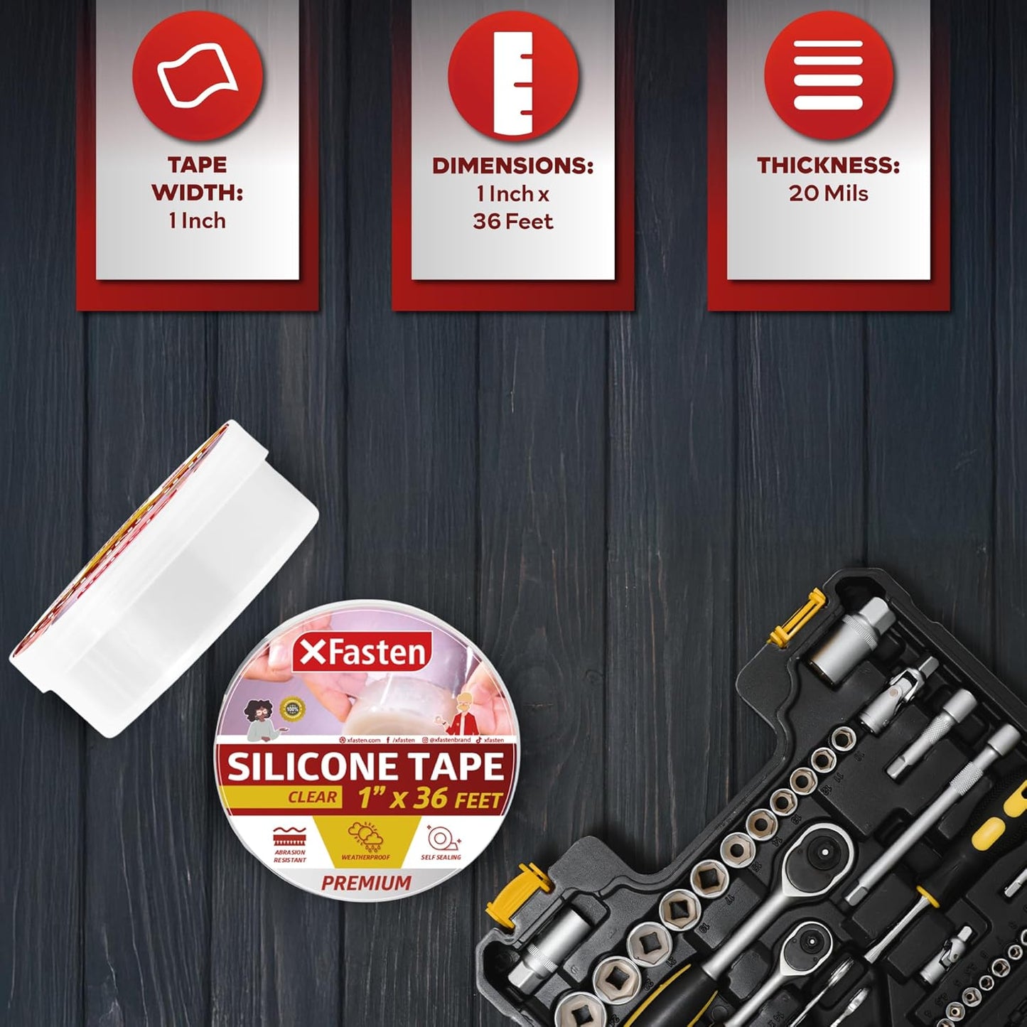 XFasten Self Fusing Silicone Tape Waterproof Clear – 1" x 36 Feet (3-Pack 108ft), Self Amalgamating Tape, Silicone Rubber for Plumbing, Sealing Pipes, Hose Repair, Outdoor Coax and Electrical Cables