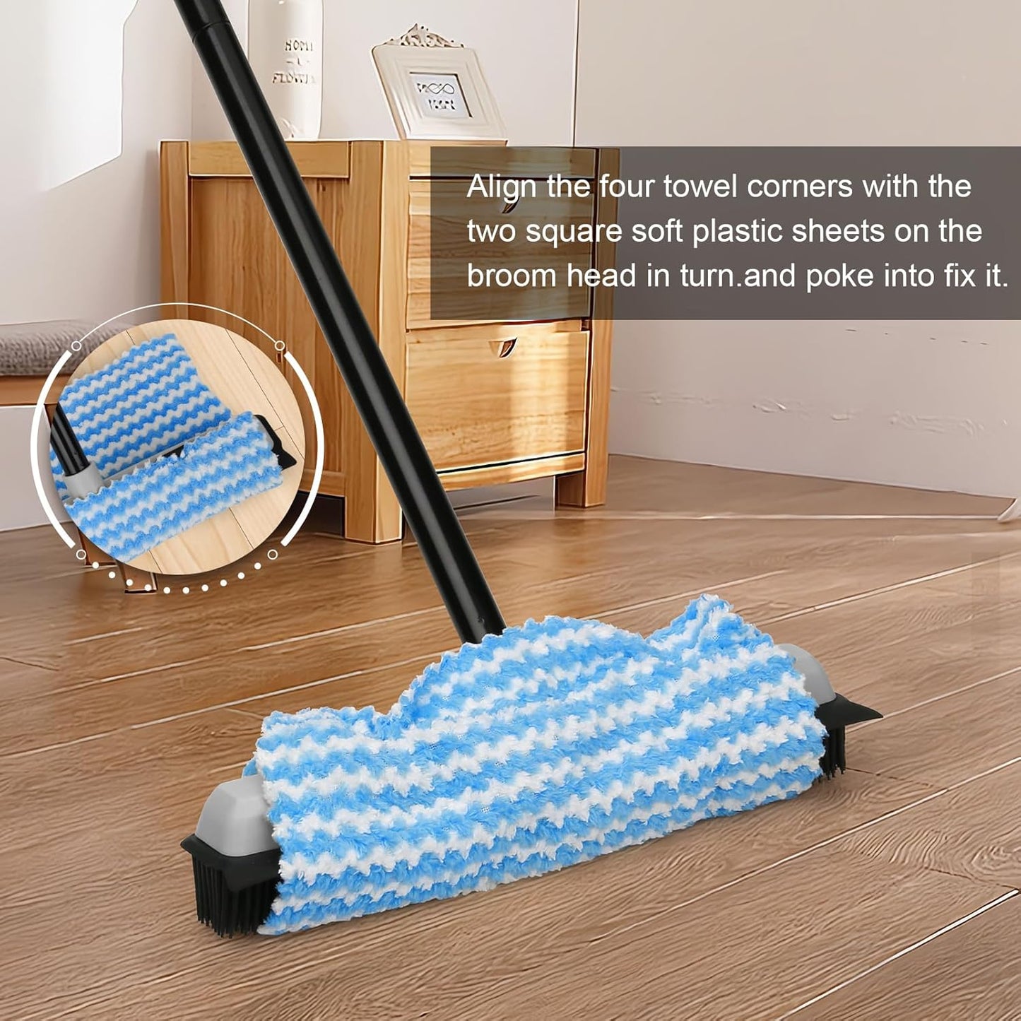 Pet Hair Removal Rubber Broom with Squeegee, Carpet Rake for Pet Hair with 59" Telescoping Long Handle, Fur Remover Rake for Carpet, Hardwood Floor, Tile