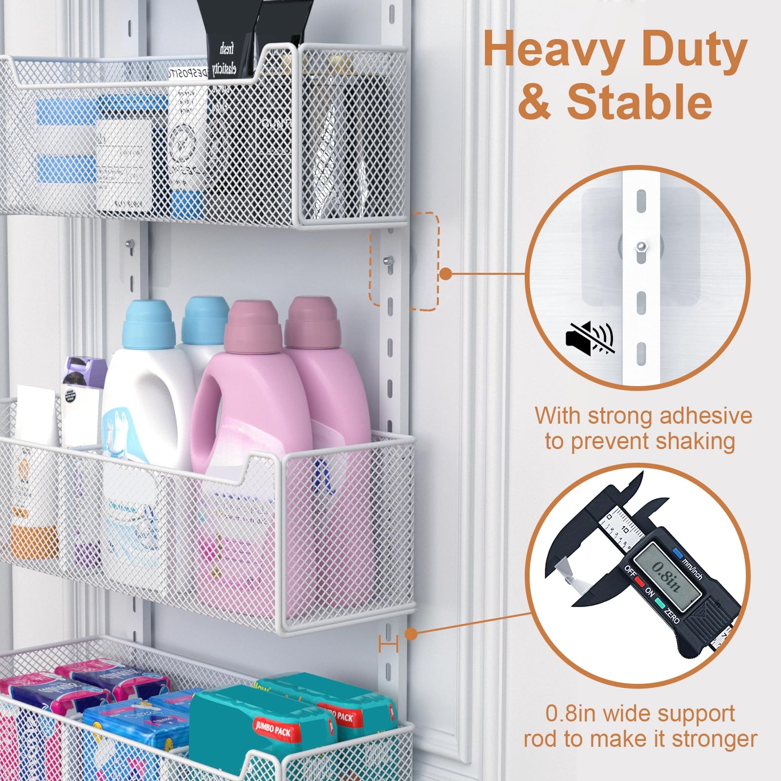 VyGrow Over The Door Organizer, Metal Door Organizer Hanging with 5 Adjustable Baskets and Coat