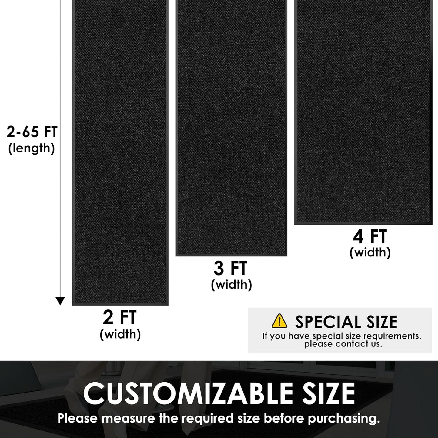 3′ x 15′ Front Door Mat Indoor Outdoor Entrance, Commercial Floor Mat Heavy Duty Dirt Trapper Entryway Doormat, Custom Size Non Slip Rubber Backing Welcome mat, Door Mat for High Traffic Area