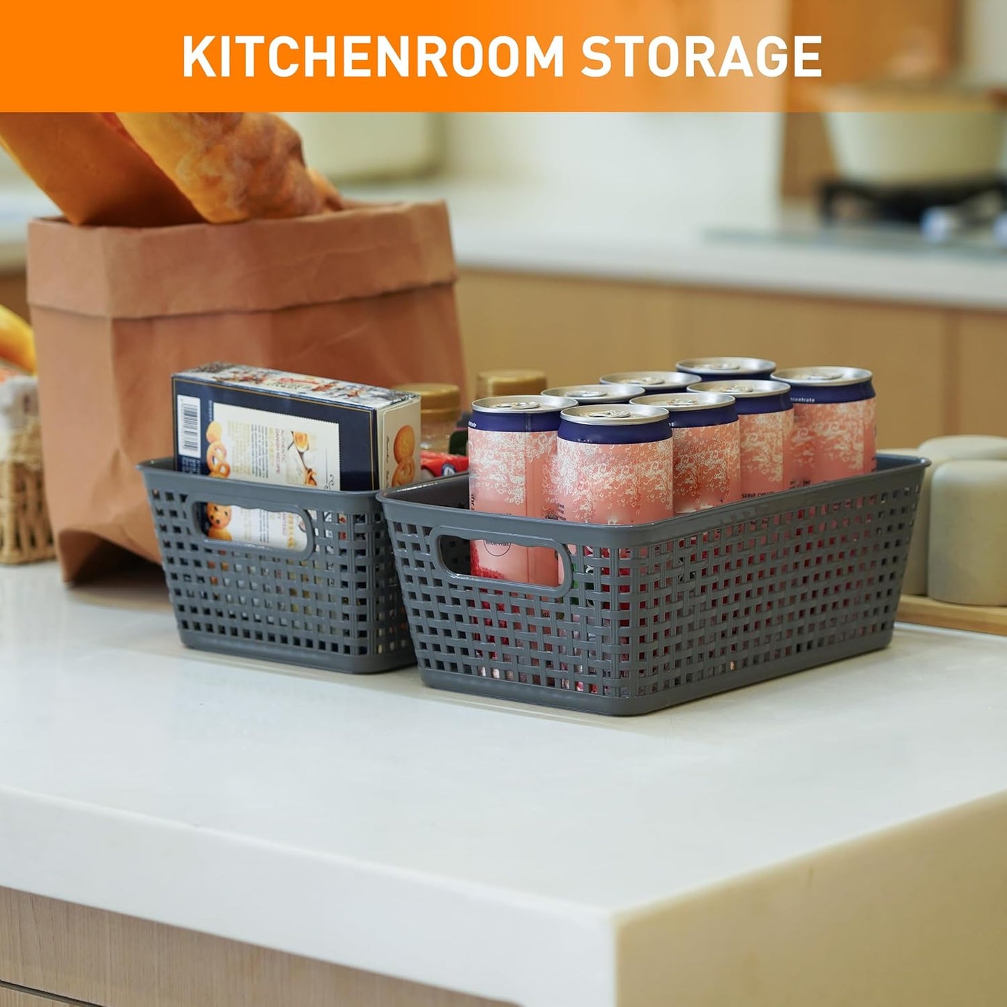 Plastic Storage Baskets With Lid, Storage Bins for Organizing, Stackable Decorative Containers for Shelves Drawers Desktop Closet Playroom Classroom Office,10 Pack-Grey