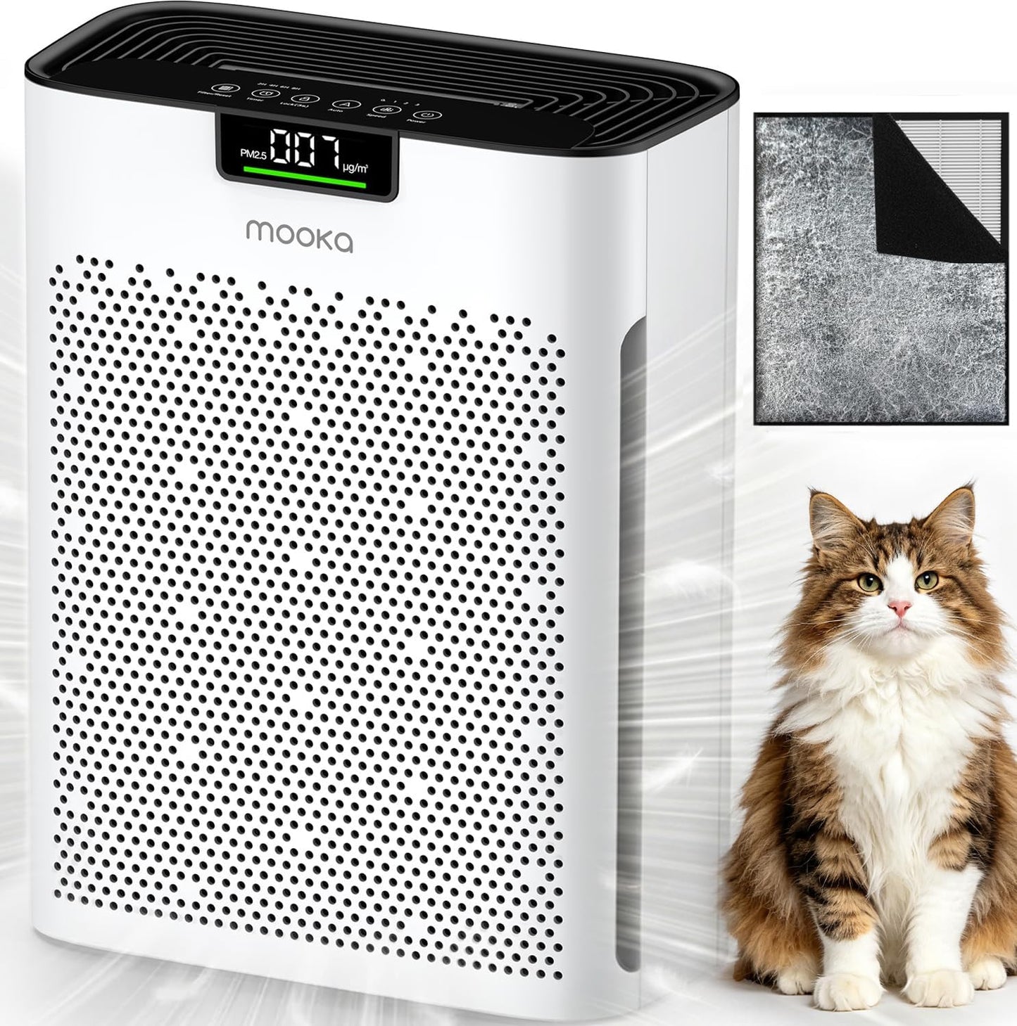 MOOKA Air Purifier for Home Bedroom Large Room 2200 Ft², True HEPA Filter