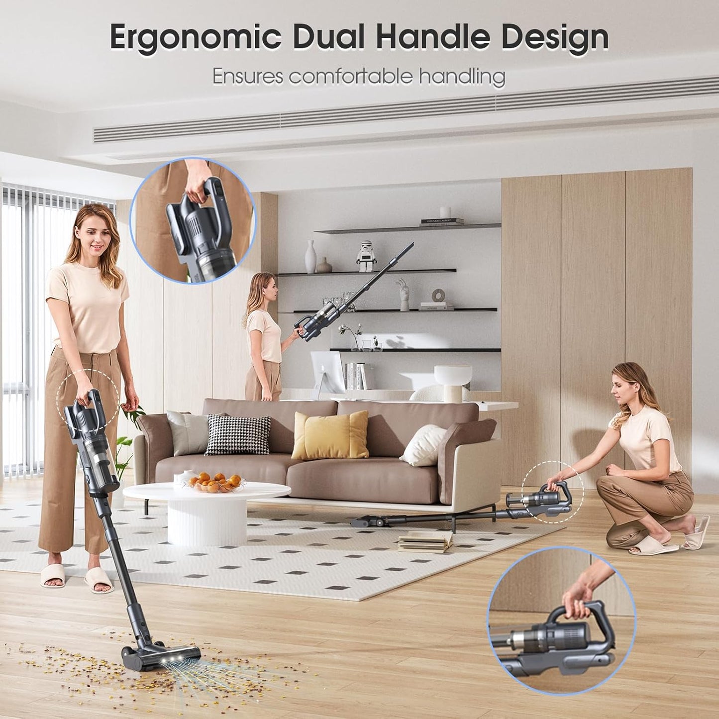 35,000pa Cordless Vacuum Cleaner, Max 50 Minutes, Lightweight Cordless Cleaners for Home, Stick and Handheld Vacuum for Carpets, Hard Floor, Pet Hair, Cars (Black)