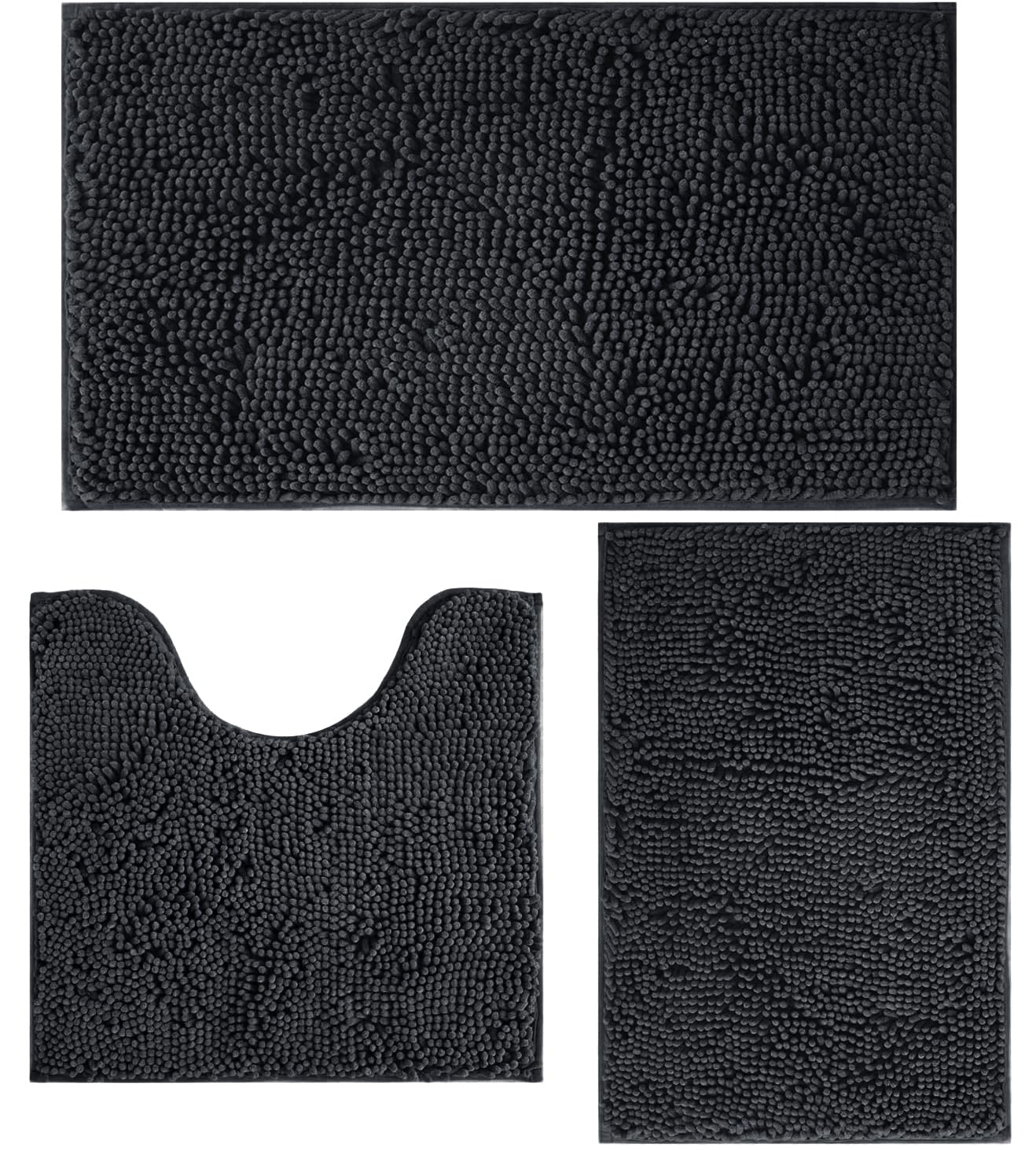 3 Piece Bathroom Rugs Set, Non-Slip Bath Mats with PVC Backing, Super Absorbent Washable Plush