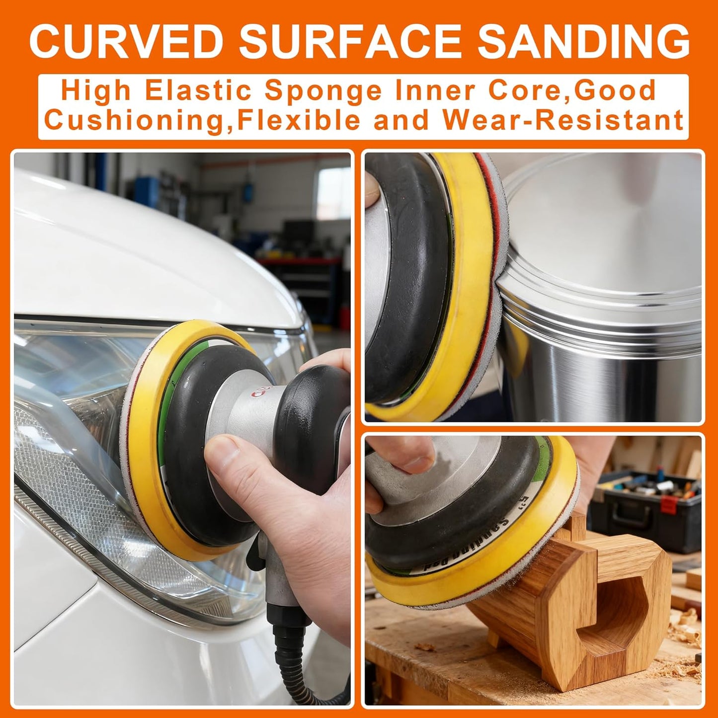 24 PCS 5 Inch Sanding Sponge Discs with Hook and Loop Backing - Multiple Grits 180 to 2000 for Random Orbital Sander Wood,Metal,Auto & Plastic Polishing - Dry and Wet Use Sponge Sandpaper