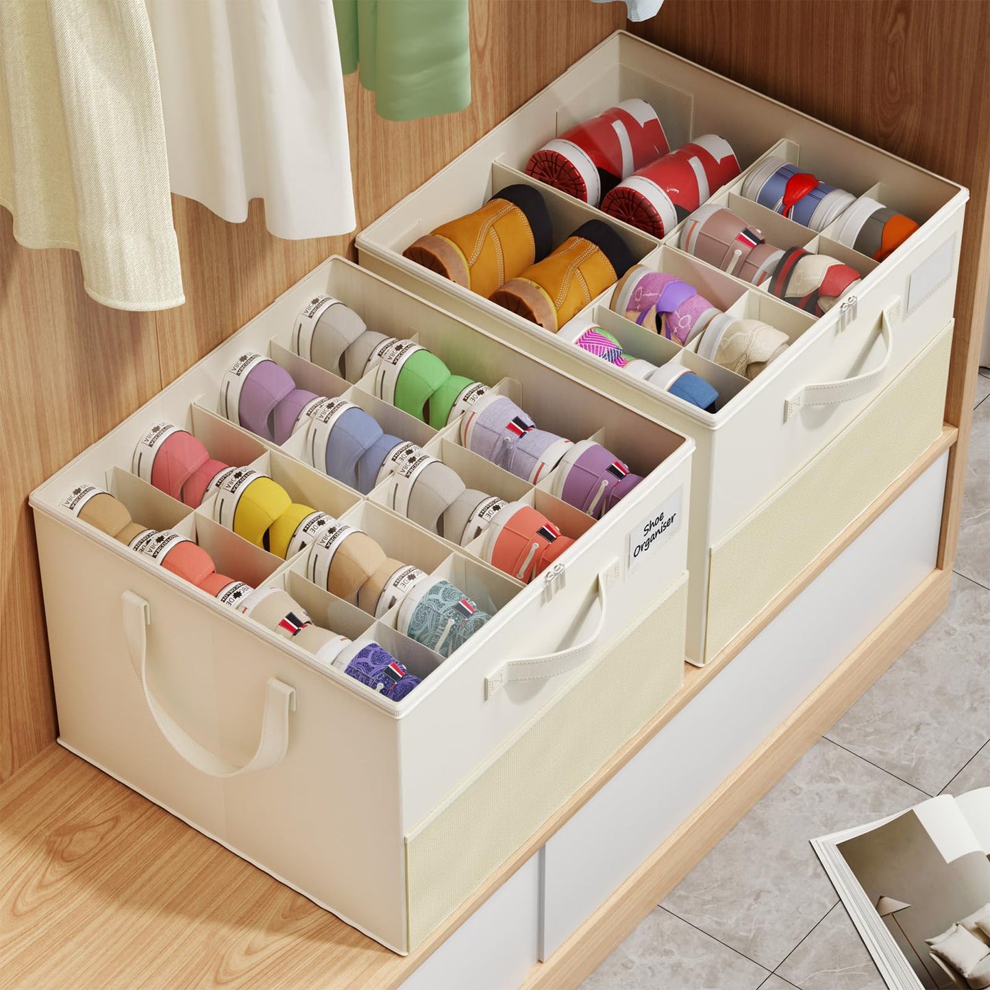 Plus Size 2 Pack Shoe Organizer for Closet, Foldable Shoe Storage Box