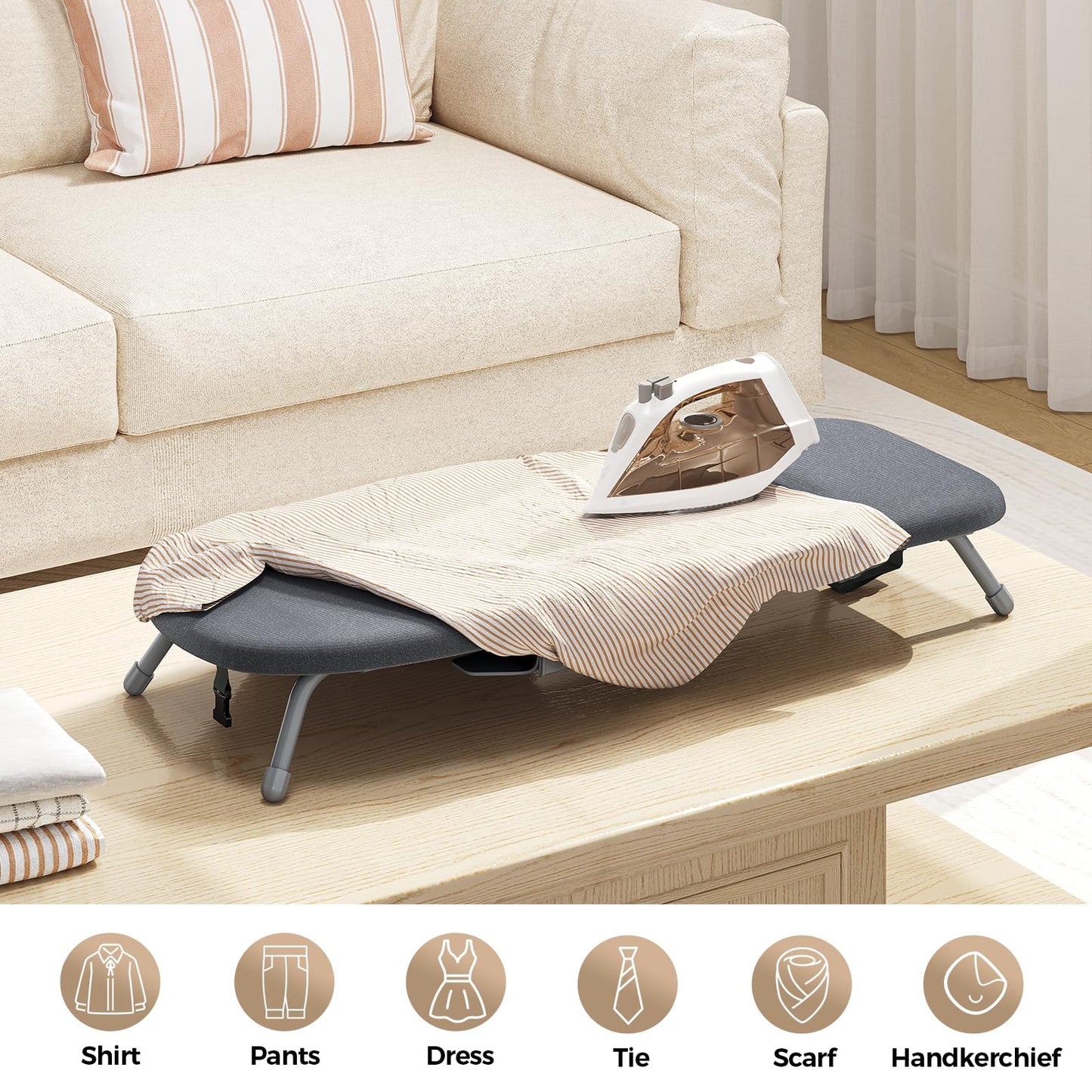 KINGBOARD Tabletop Ironing Board with Iron Holder, Thicken Pad 12x32 Black