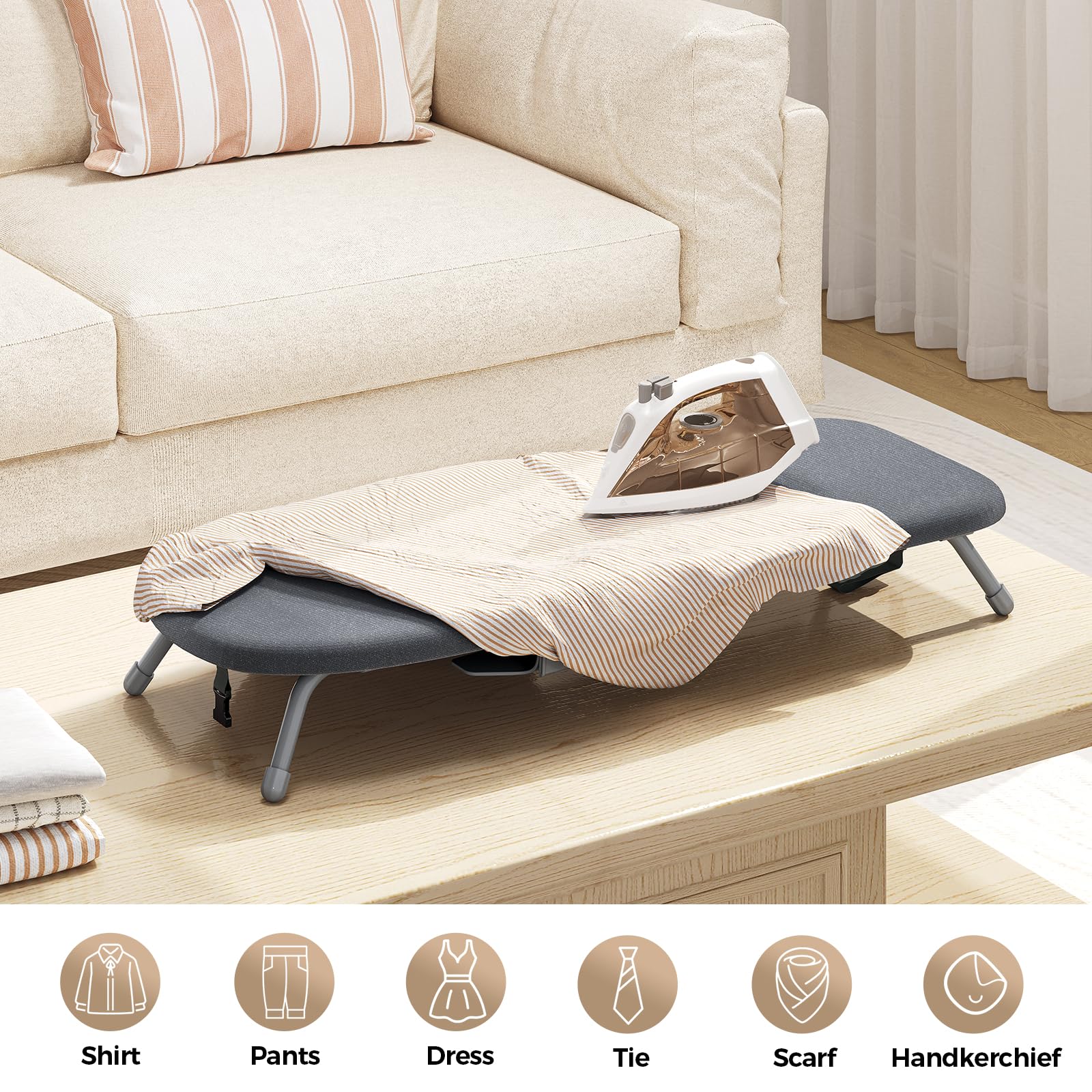 KINGBOARD Tabletop Ironing Board with Iron Holder, Thicken Pad 12x32 Black